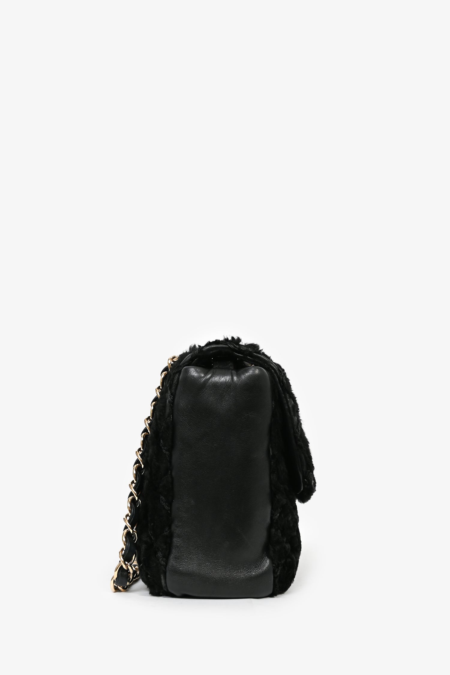 Chanel™ 2008/09 Black Rabbit Fur/Calfskin Leather Flap Bag