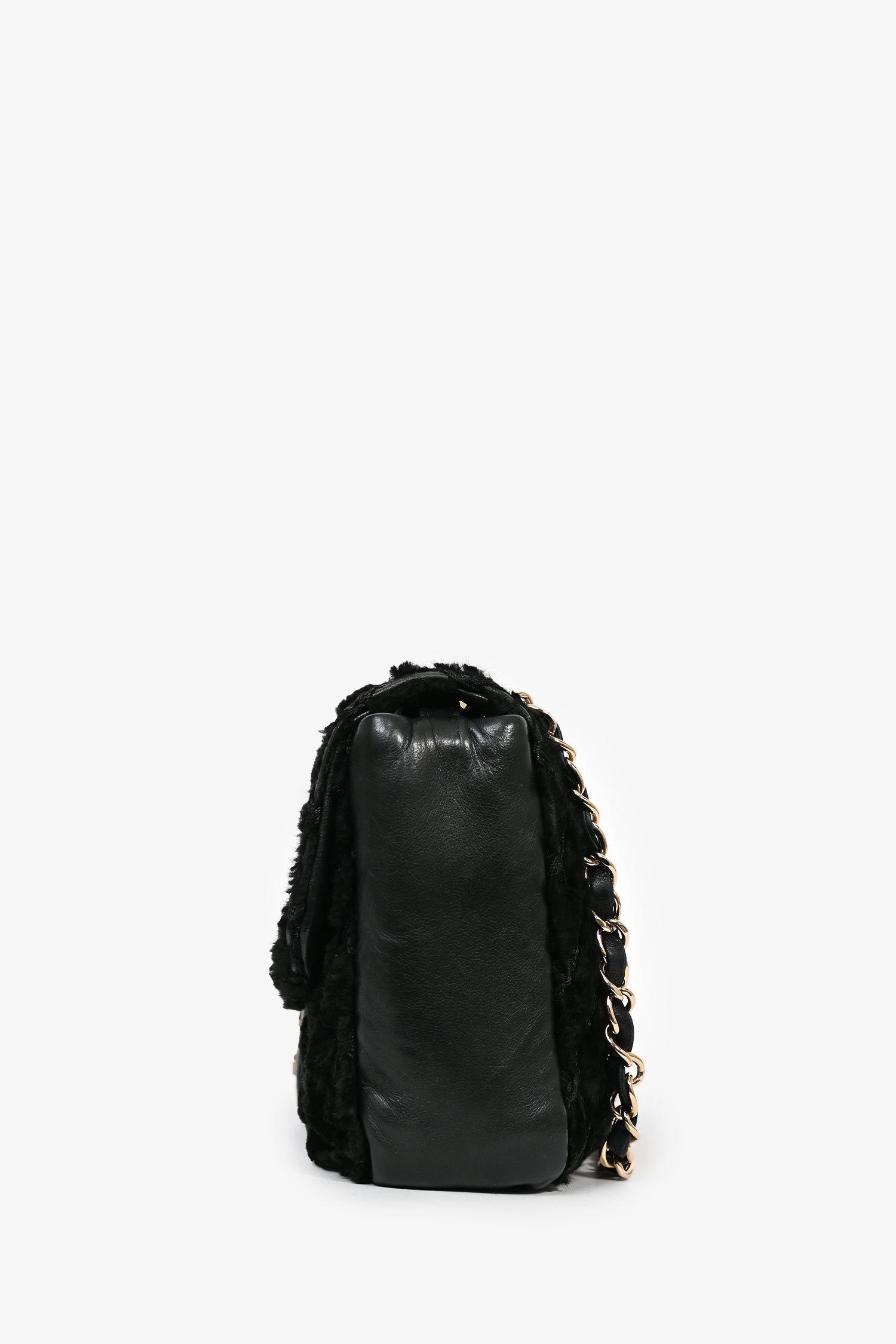 Chanel™ 2008/09 Black Rabbit Fur/Calfskin Leather Flap Bag