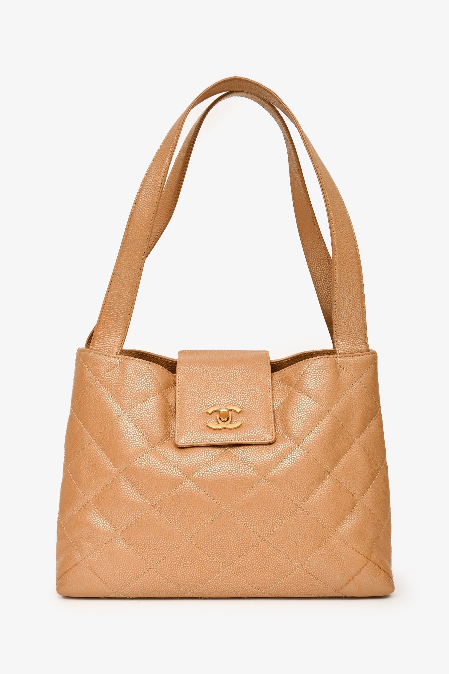 Chanel™ 2000-02 Beige Caviar Leather Coco Mark Shoulder Bag