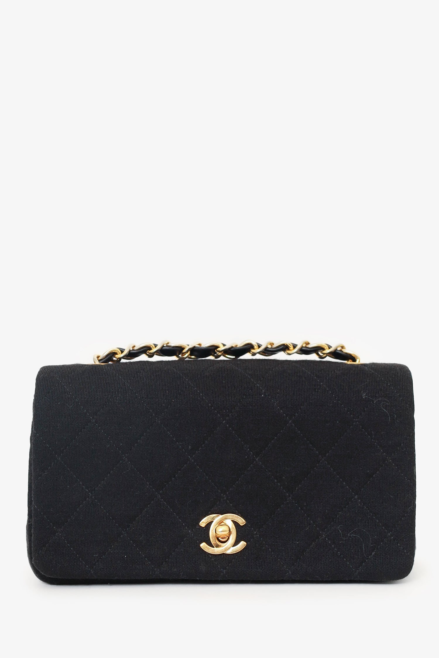 Chanel™ 1989-91 Black Jersey/Lambskin Mini Full Flap Bag