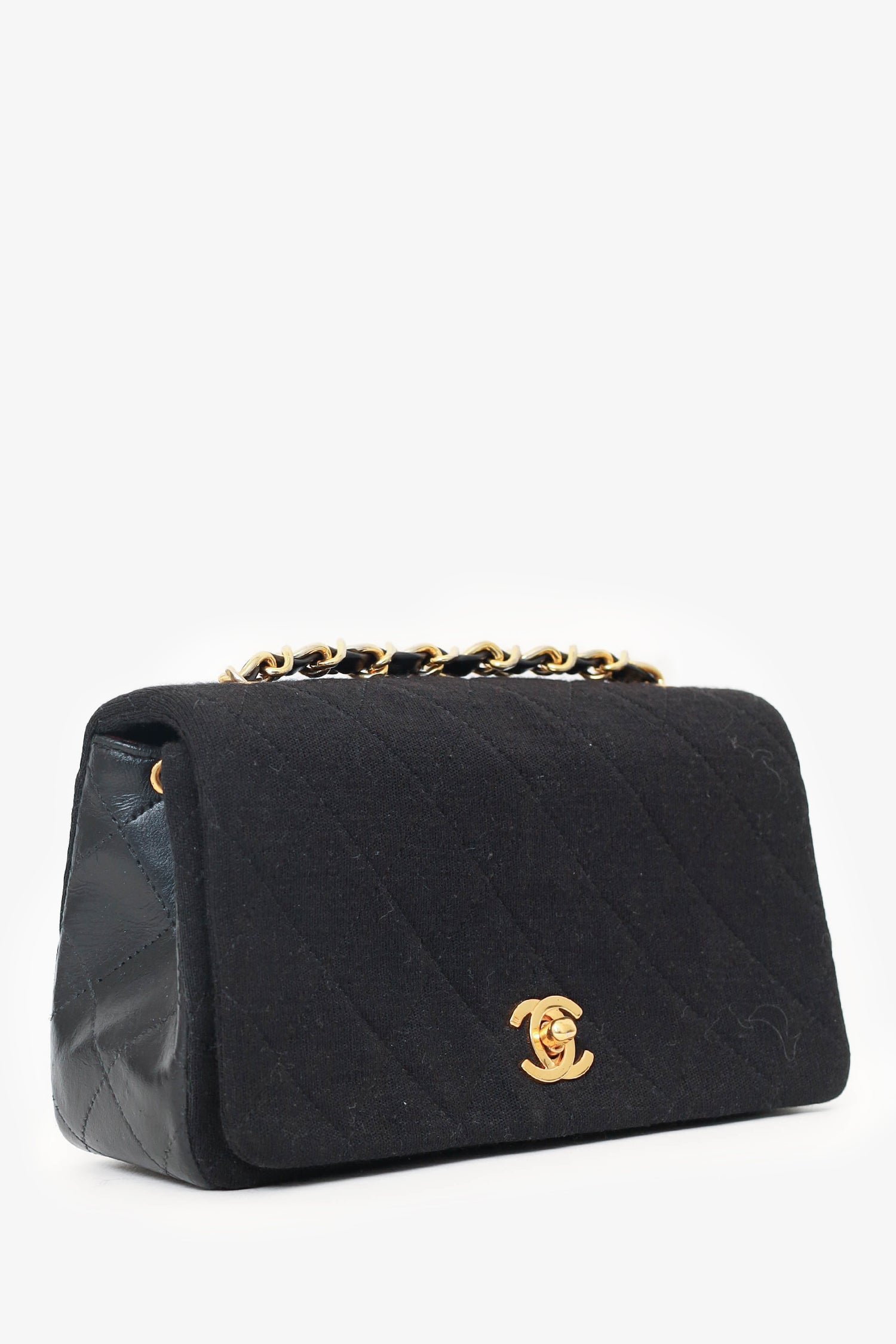 Chanel™ 1989-91 Black Jersey/Lambskin Mini Full Flap Bag