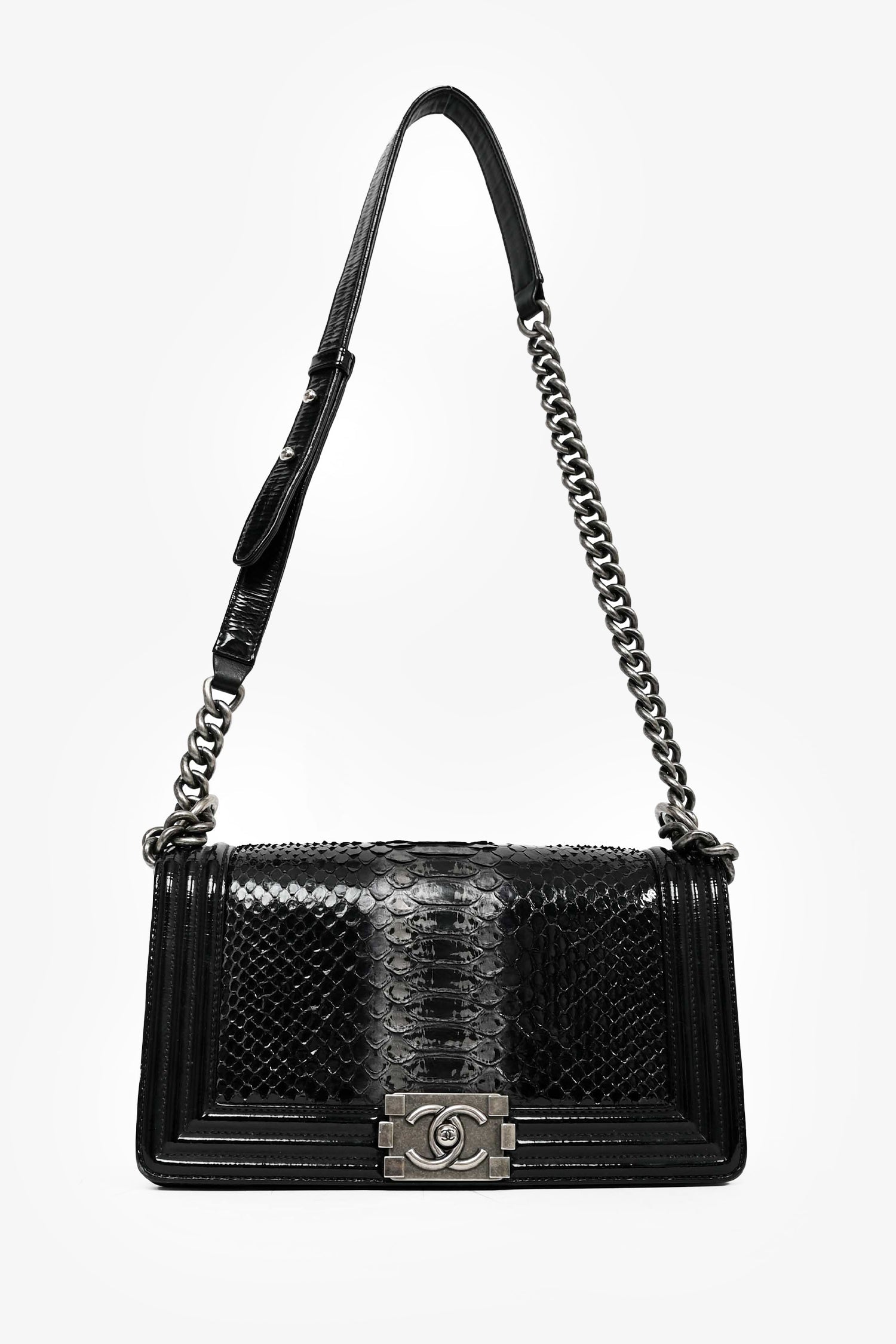 Chanel™ 2014-15 Black/Grey Python Medium Boy Bag