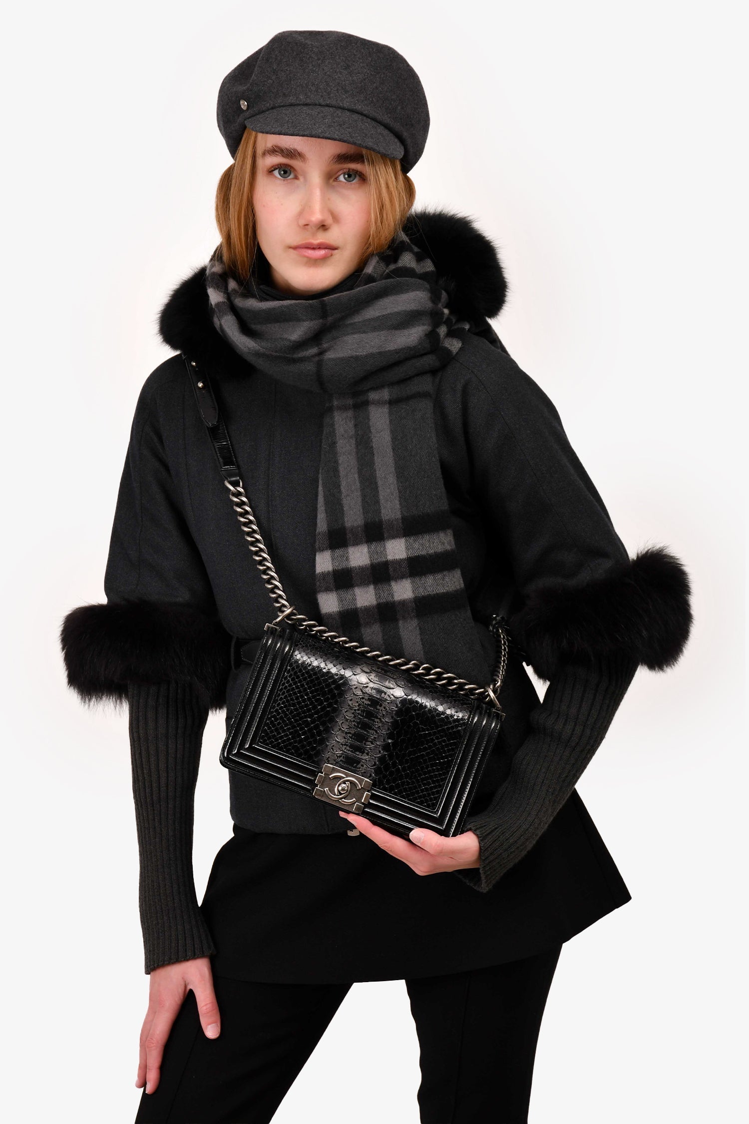 Chanel™ 2014-15 Black/Grey Python Medium Boy Bag