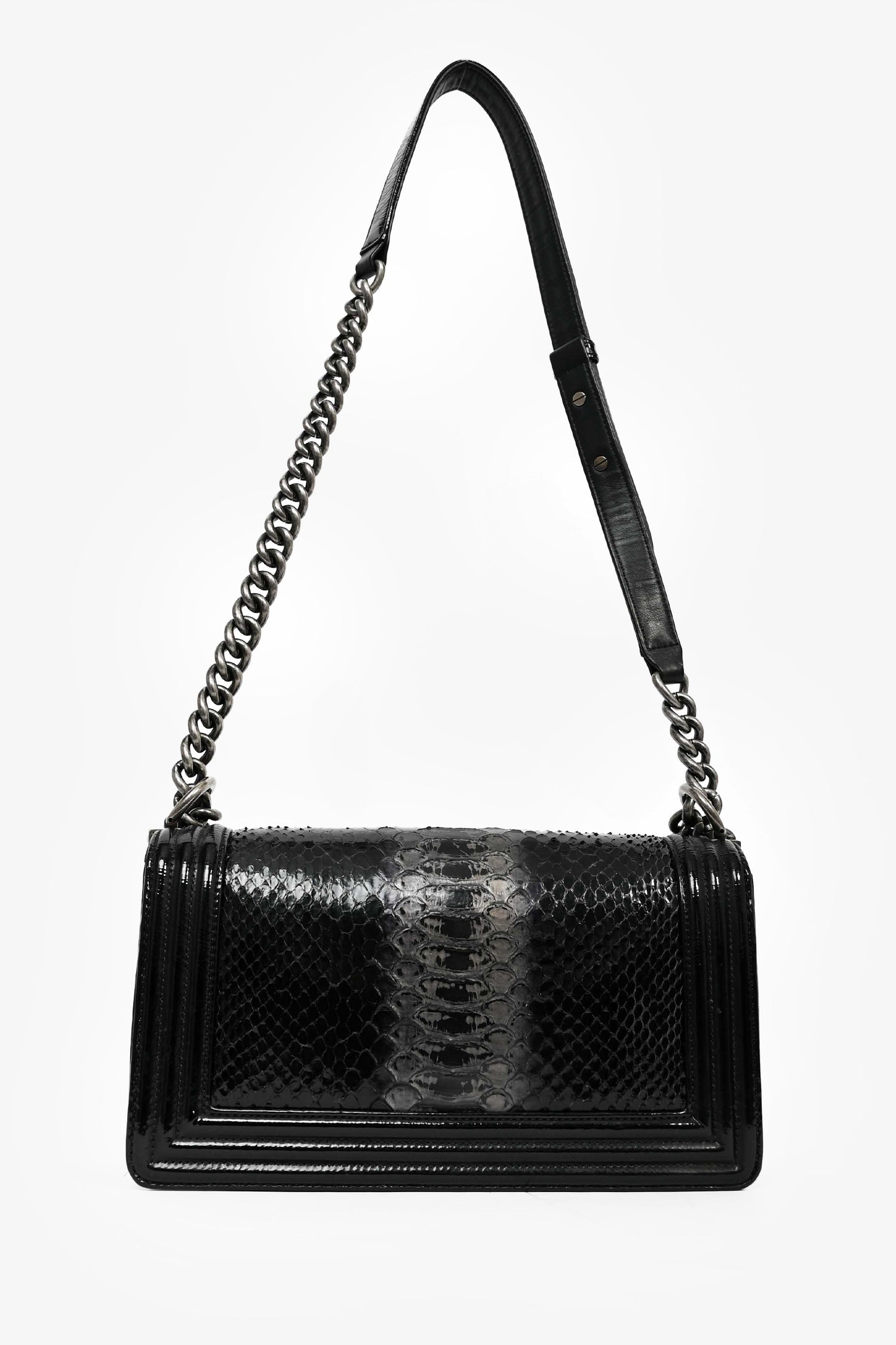 Chanel™ 2014-15 Black/Grey Python Medium Boy Bag