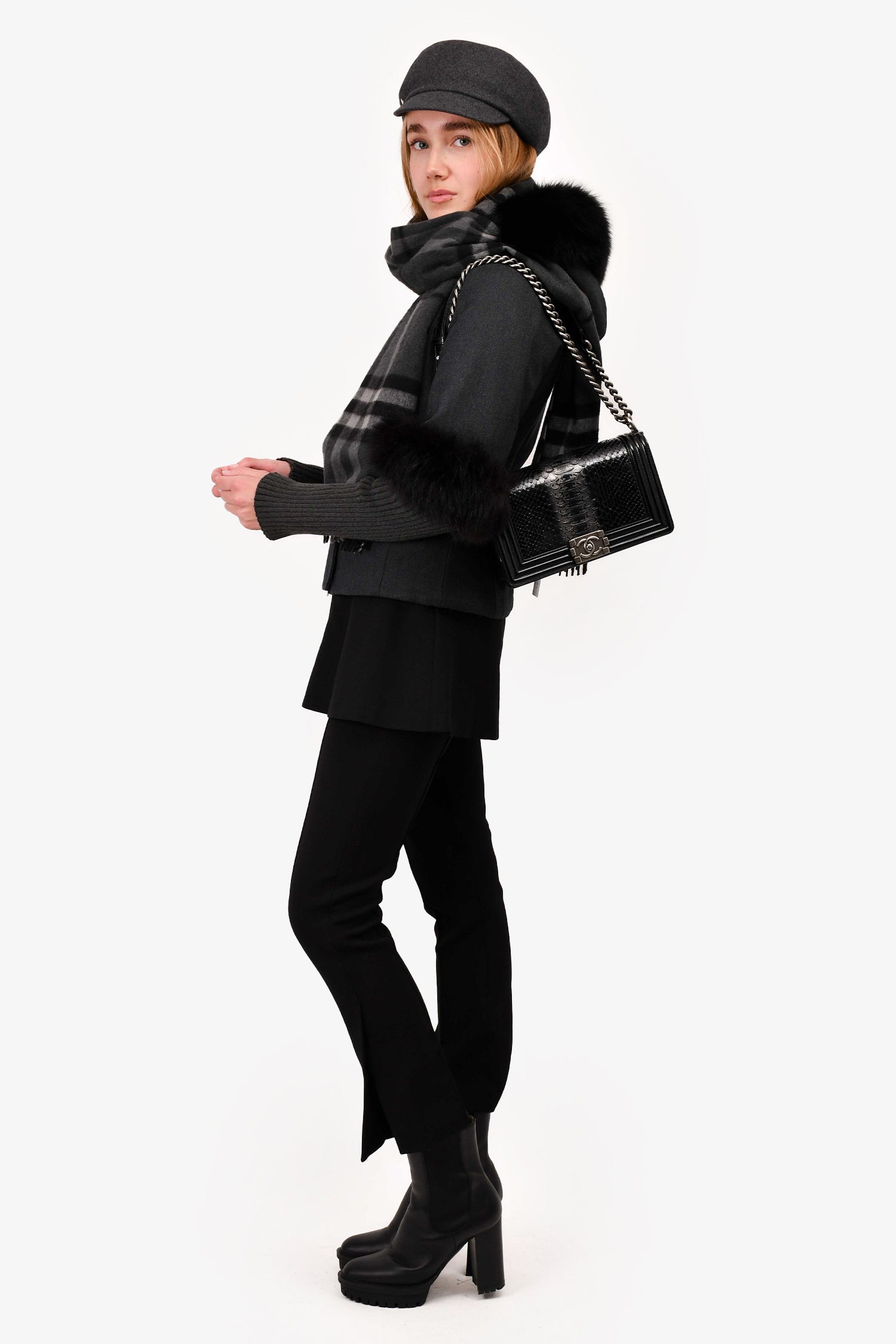 Chanel™ 2014-15 Black/Grey Python Medium Boy Bag