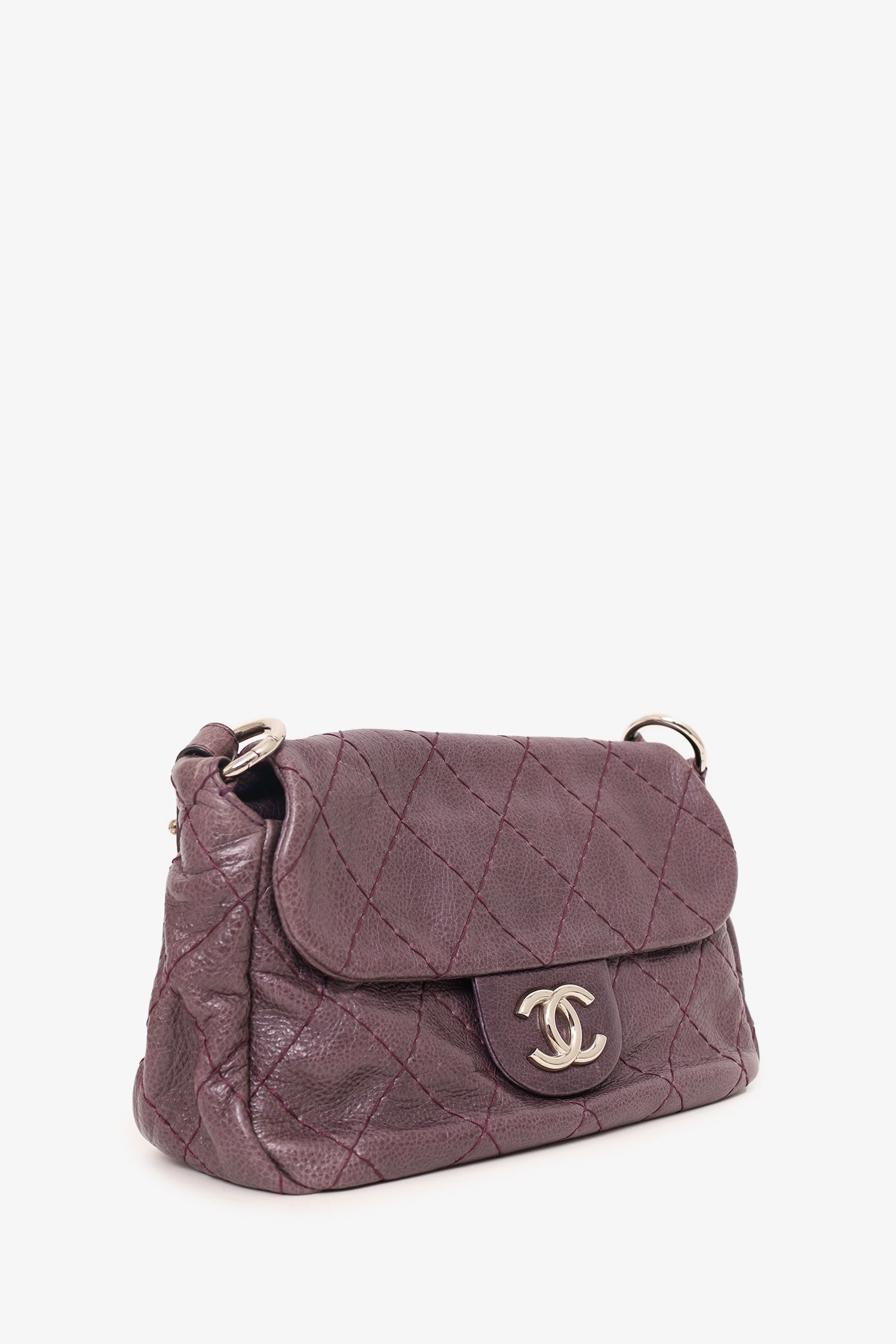 Chanel™ 2009-10 Purple Glazed Calfskin Stitched On The Road Flap Bag