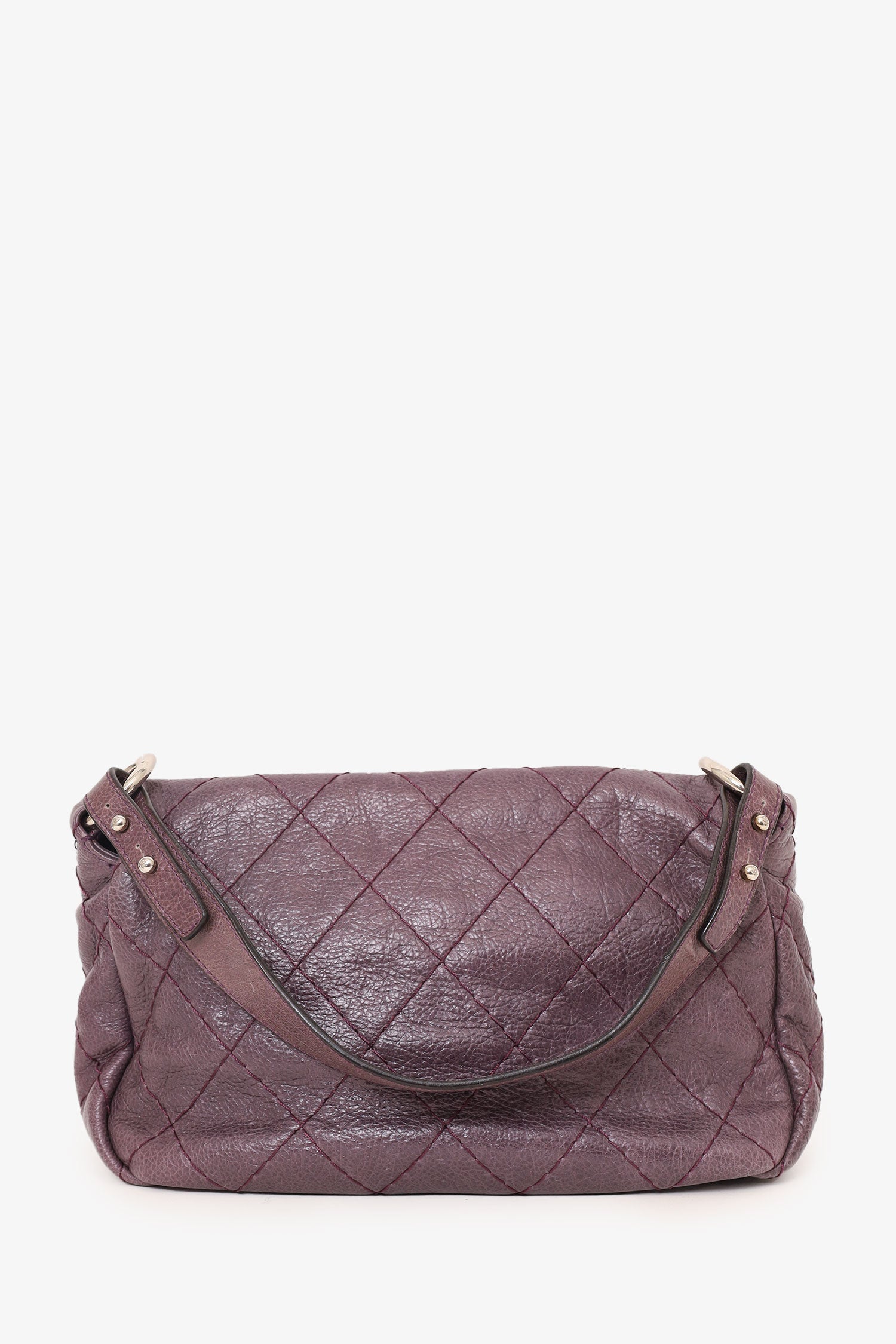 Chanel™ 2009-10 Purple Glazed Calfskin Stitched On The Road Flap Bag