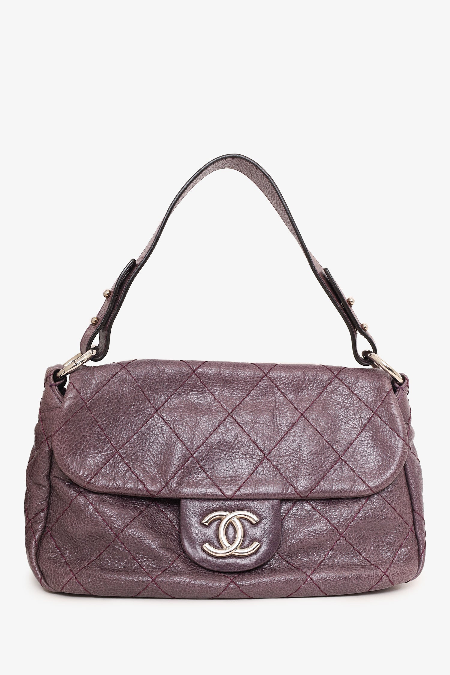 Chanel™ 2009-10 Purple Glazed Calfskin Stitched On The Road Flap Bag