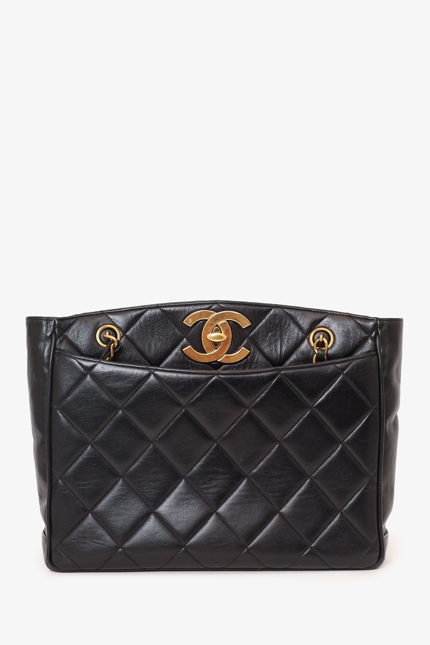 Chanel™ Vintage Black Quilted Lambskin CC Tote Bag
