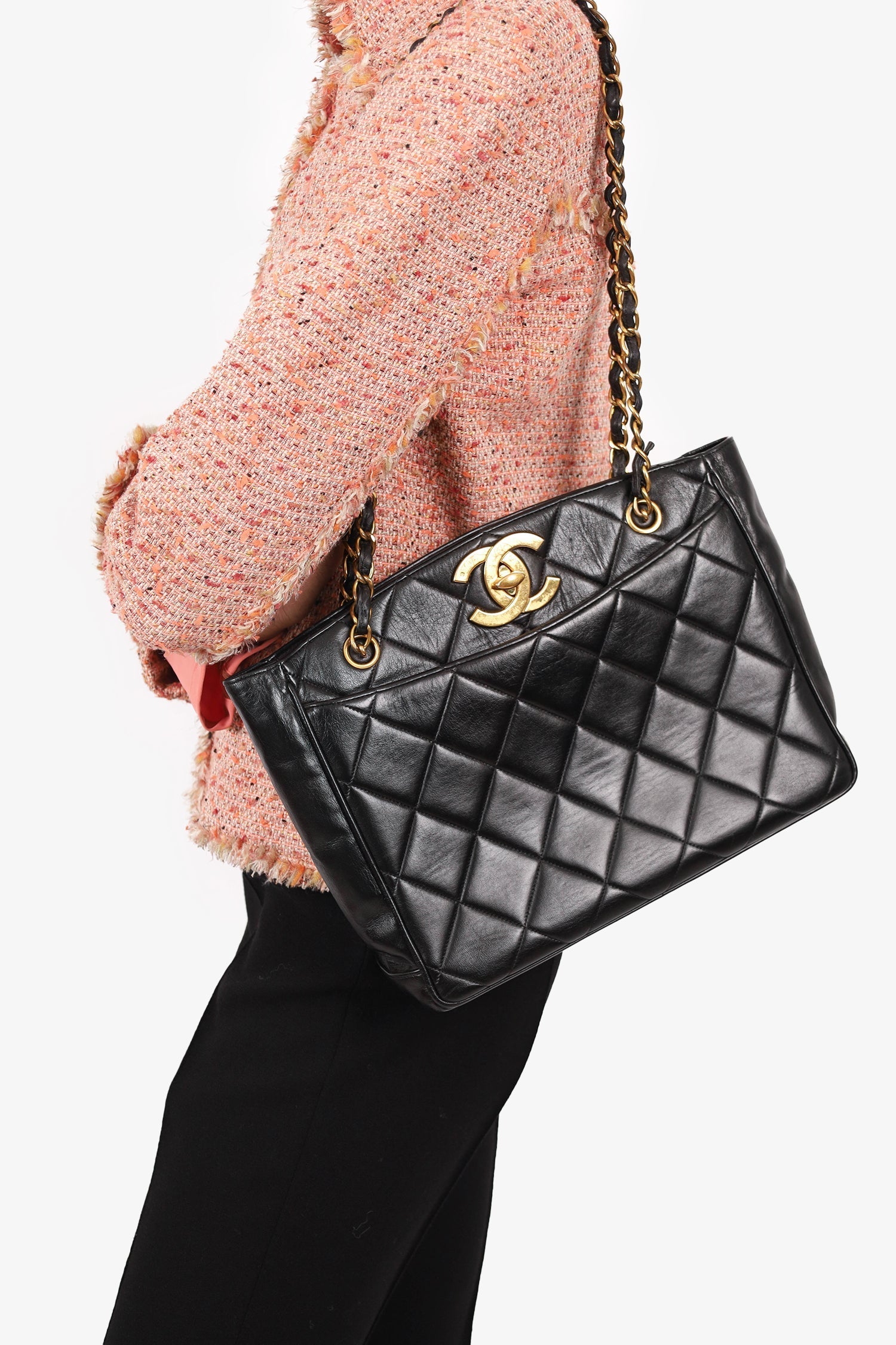 Chanel™ Vintage Black Quilted Lambskin CC Tote Bag