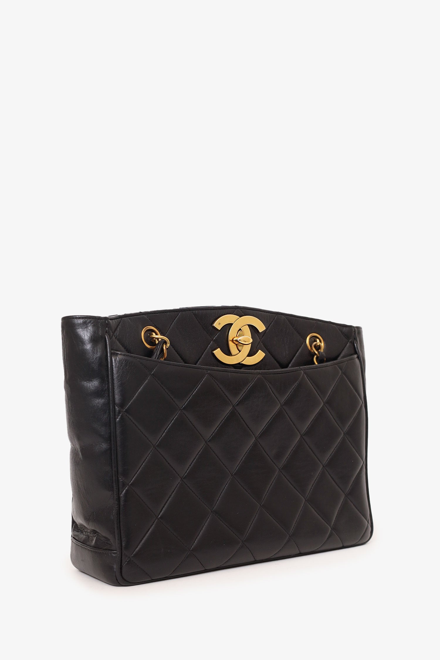 Chanel™ Vintage Black Quilted Lambskin CC Tote Bag