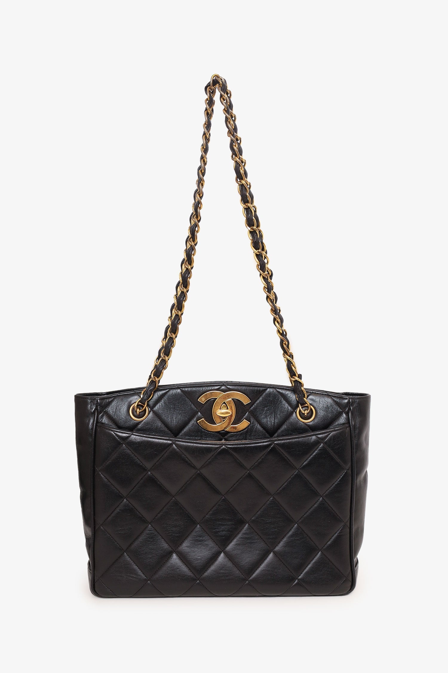Chanel™ Vintage Black Quilted Lambskin CC Tote Bag