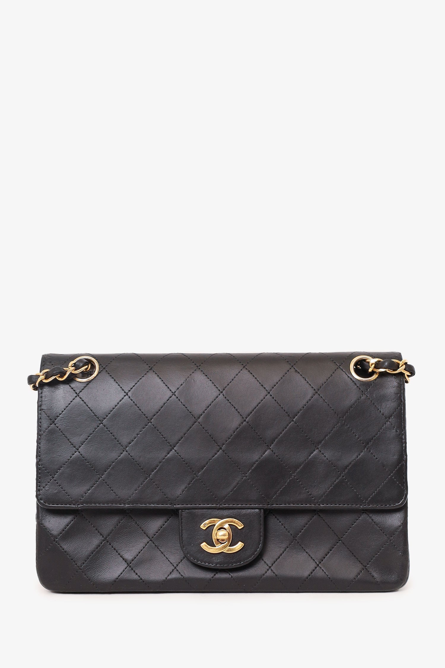 Chanel™ 1986-88 Black Quilted Lambskin Medium Double Flap Bag 'Refurbished'