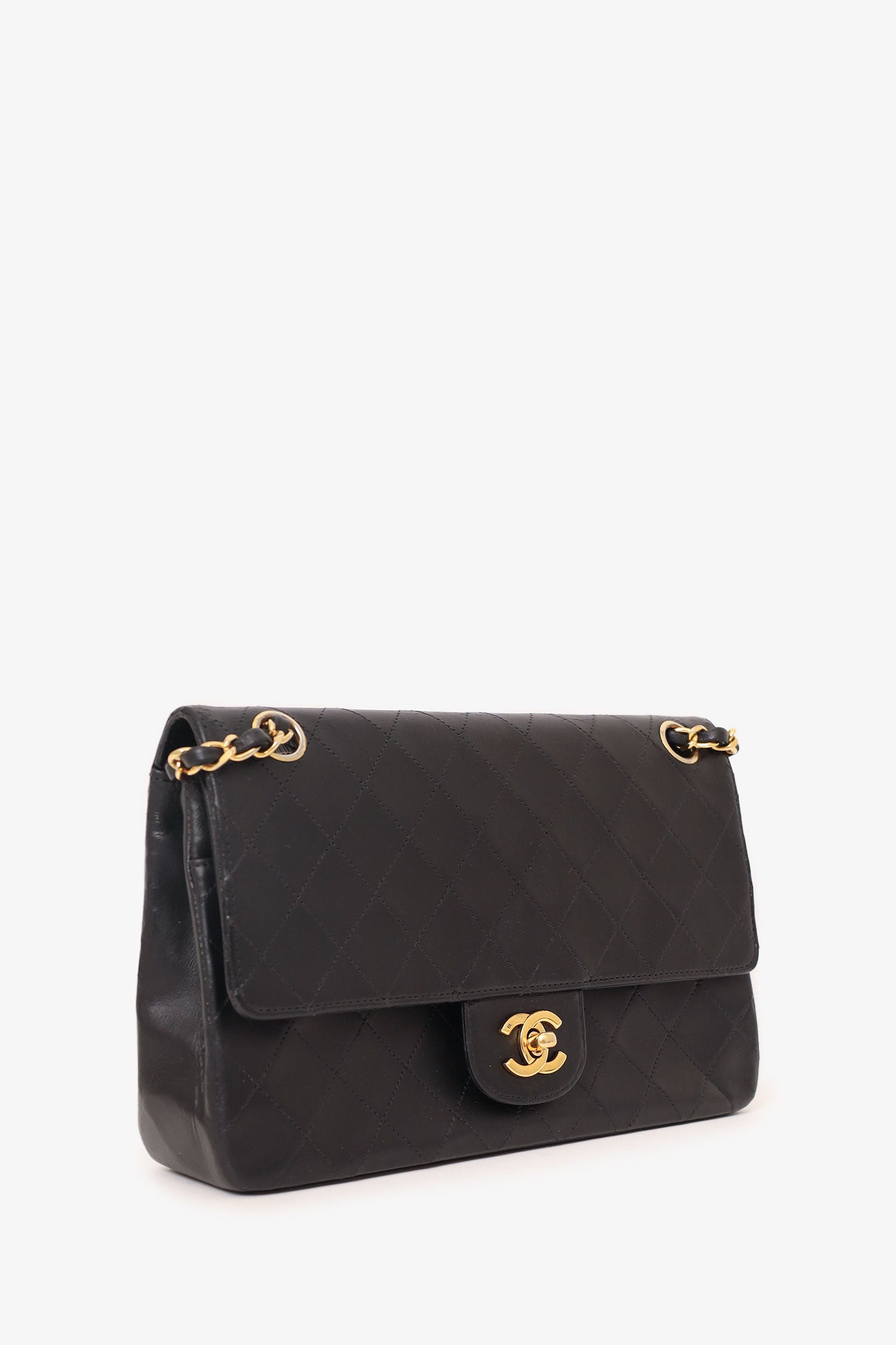 Chanel™ 1986-88 Black Quilted Lambskin Medium Double Flap Bag 'Refurbished'