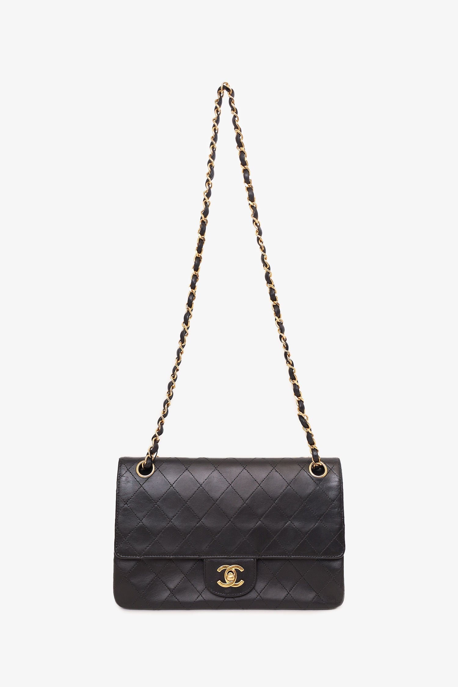 Chanel™ 1986-88 Black Quilted Lambskin Medium Double Flap Bag 'Refurbished'