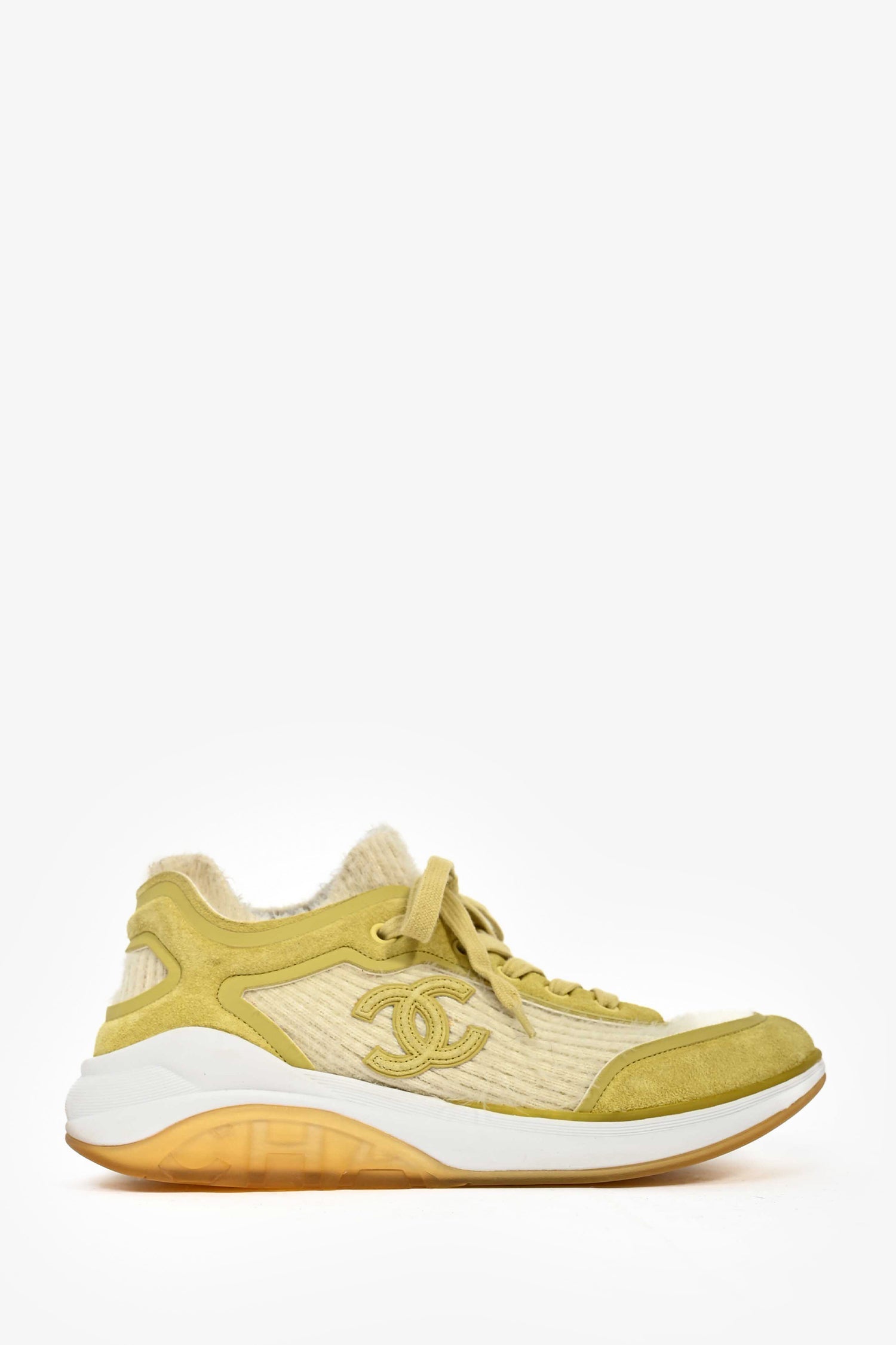Chanel™ Pistachio Green Suede CC Sneakers Size 38.5