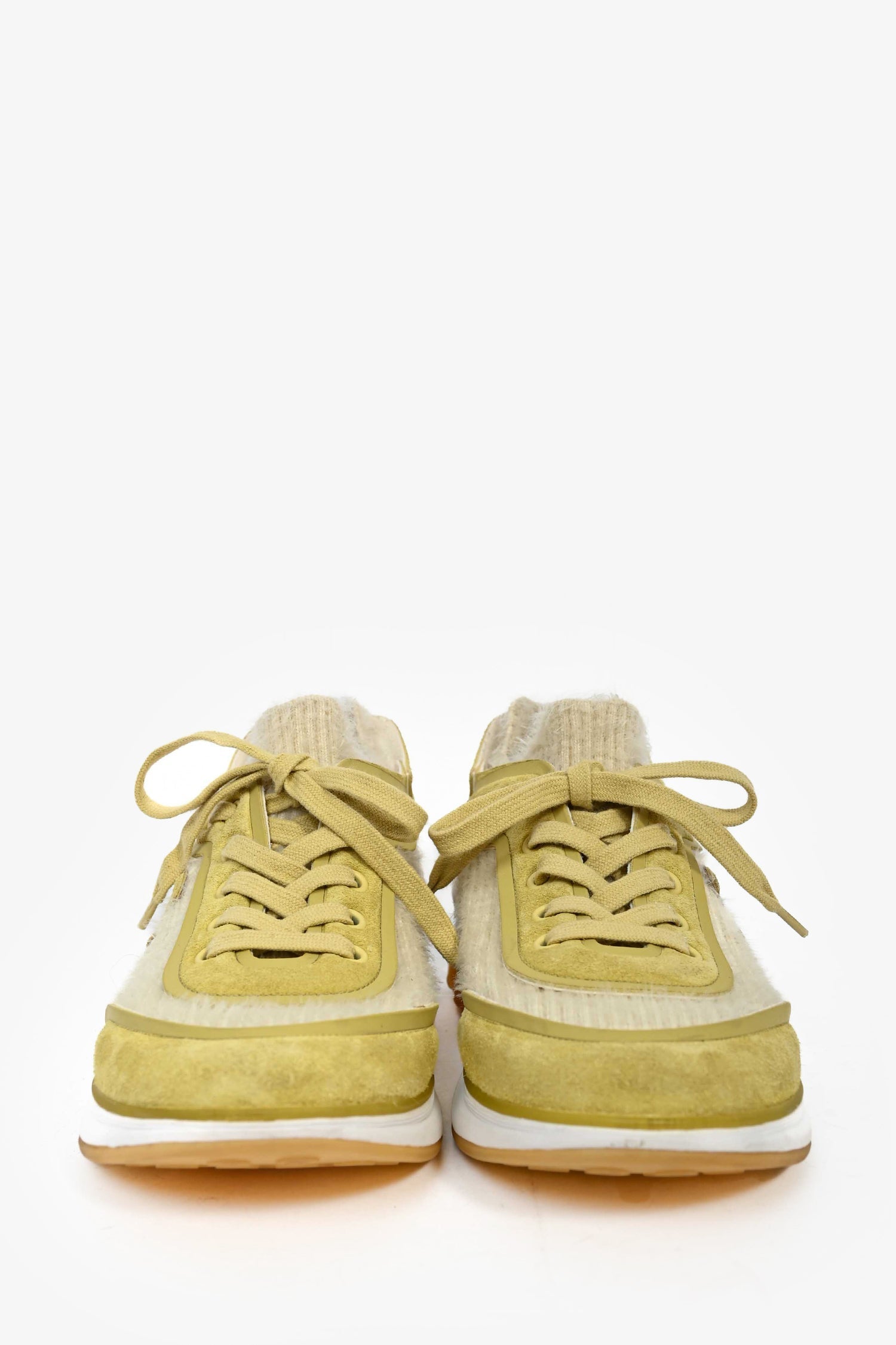 Chanel™ Pistachio Green Suede CC Sneakers Size 38.5