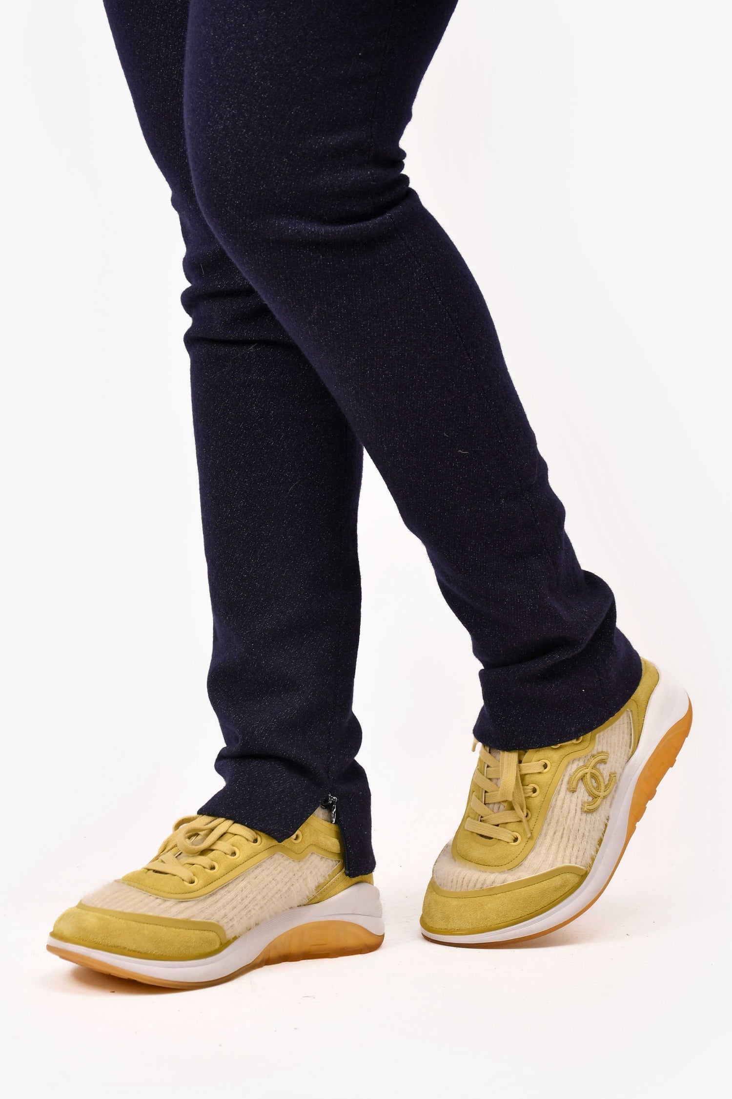 Chanel™ Pistachio Green Suede CC Sneakers Size 38.5