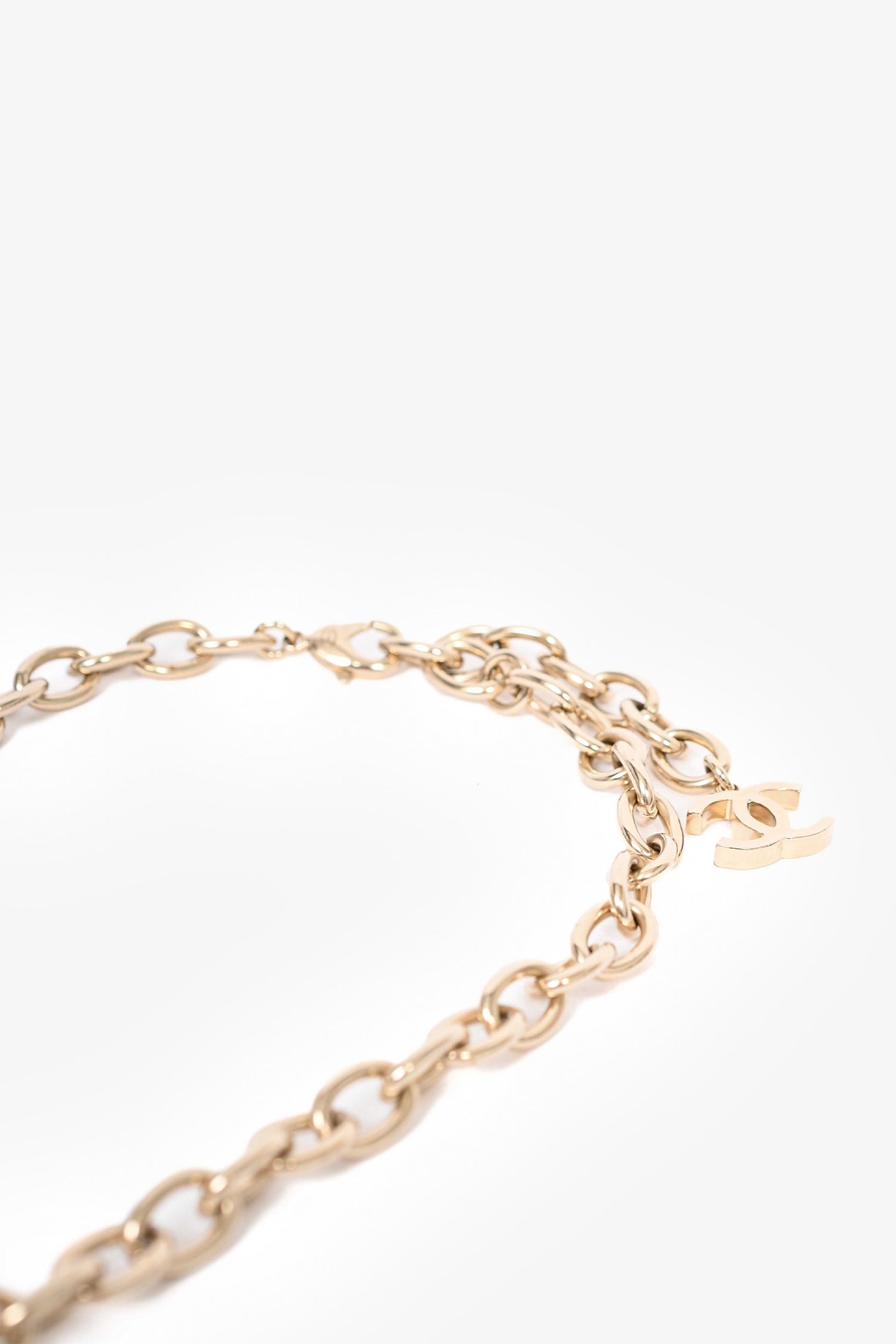 Chanel™ 2018 Gold Toned Chain Necklace with Large Multicolour Stone CC Pendant