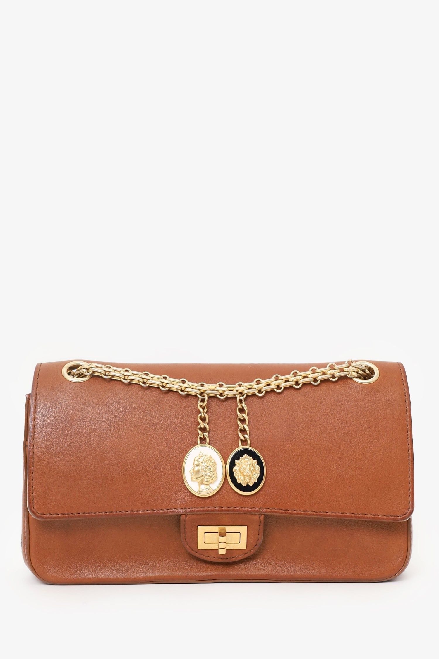 Chanel™ 2017 Brown Leather Medallion Charm Reissue 2.55 Shoulder Bag