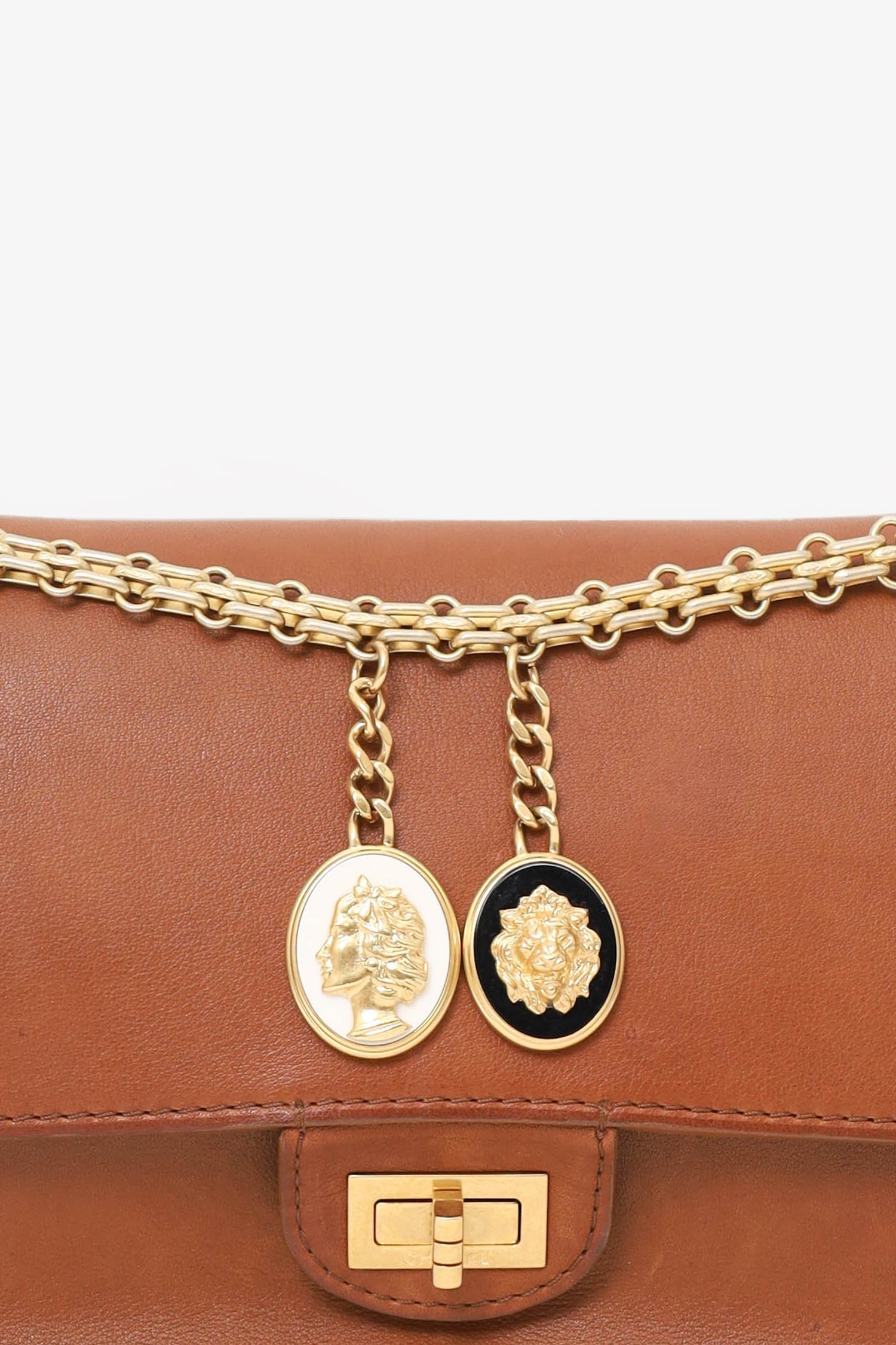 Chanel™ 2017 Brown Leather Medallion Charm Reissue 2.55 Shoulder Bag