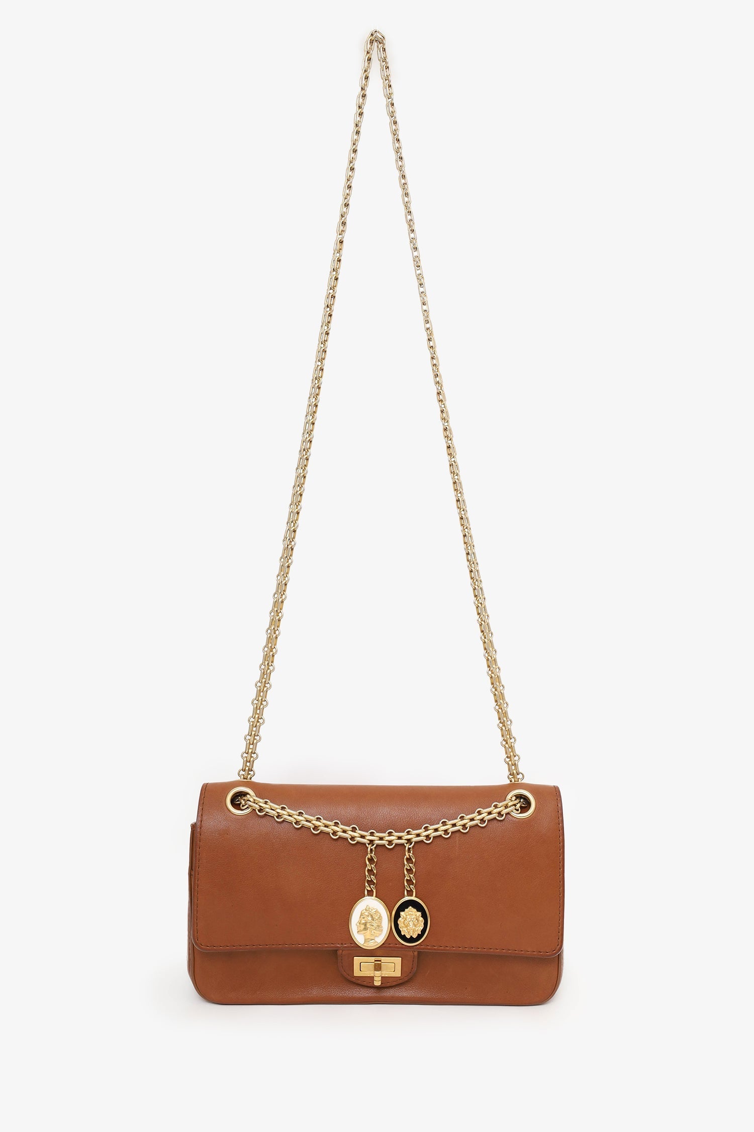 Chanel™ 2017 Brown Leather Medallion Charm Reissue 2.55 Shoulder Bag
