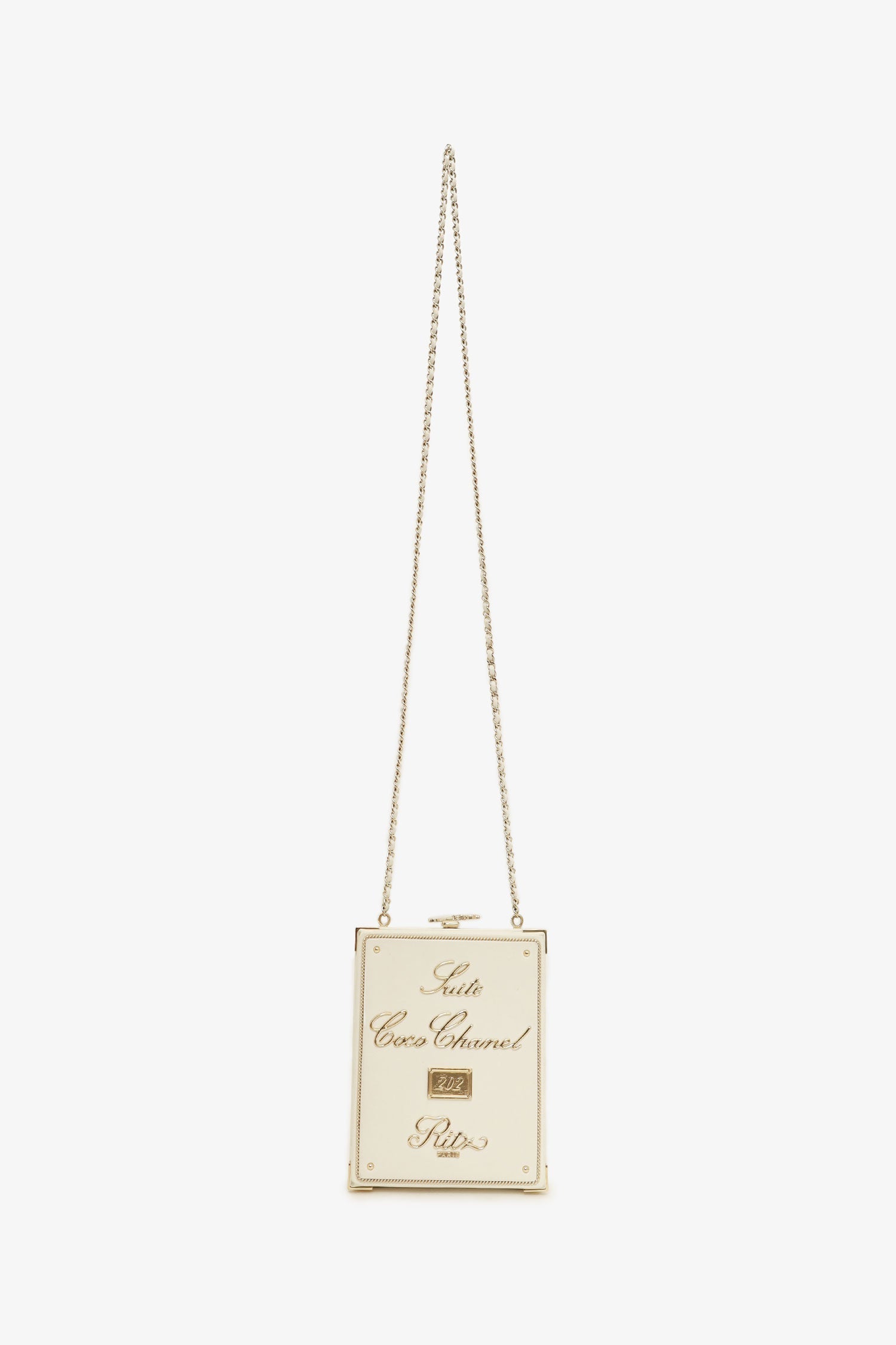 Chanel™ 2017-18 White Lambskin Paris-Cosmopolite Coco In Ritz Clutch with Chain