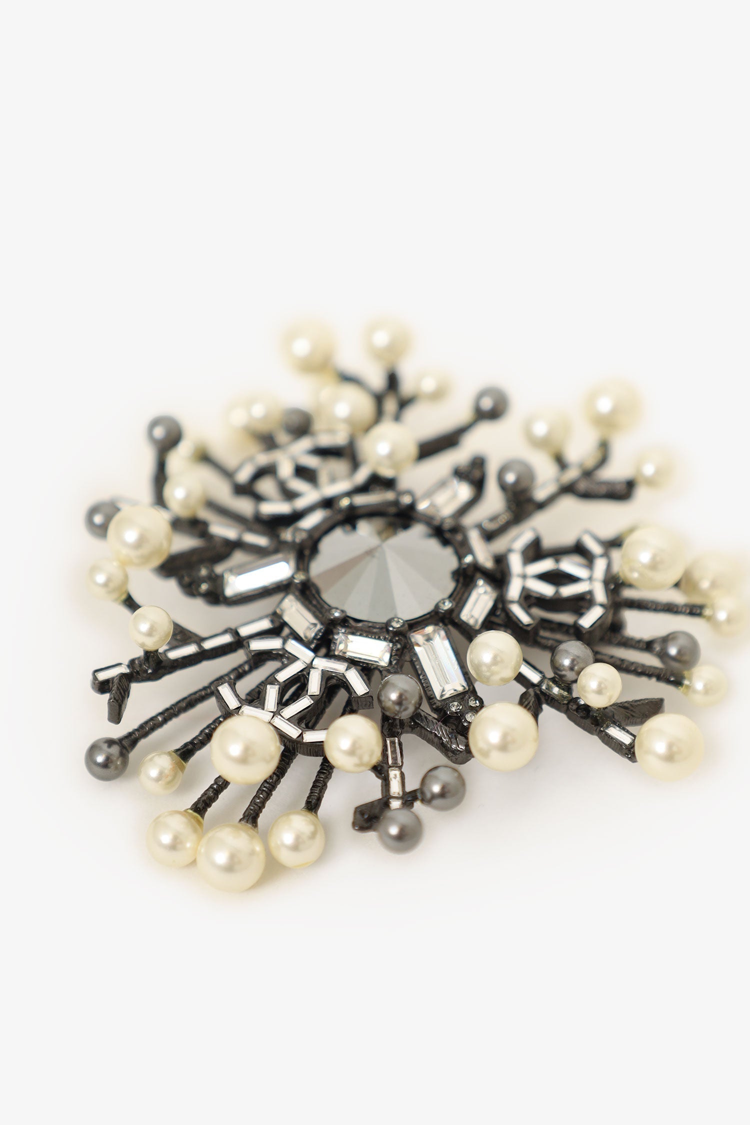 Chanel™ 2010 Black/Faux Pearl Silver CC Brooch