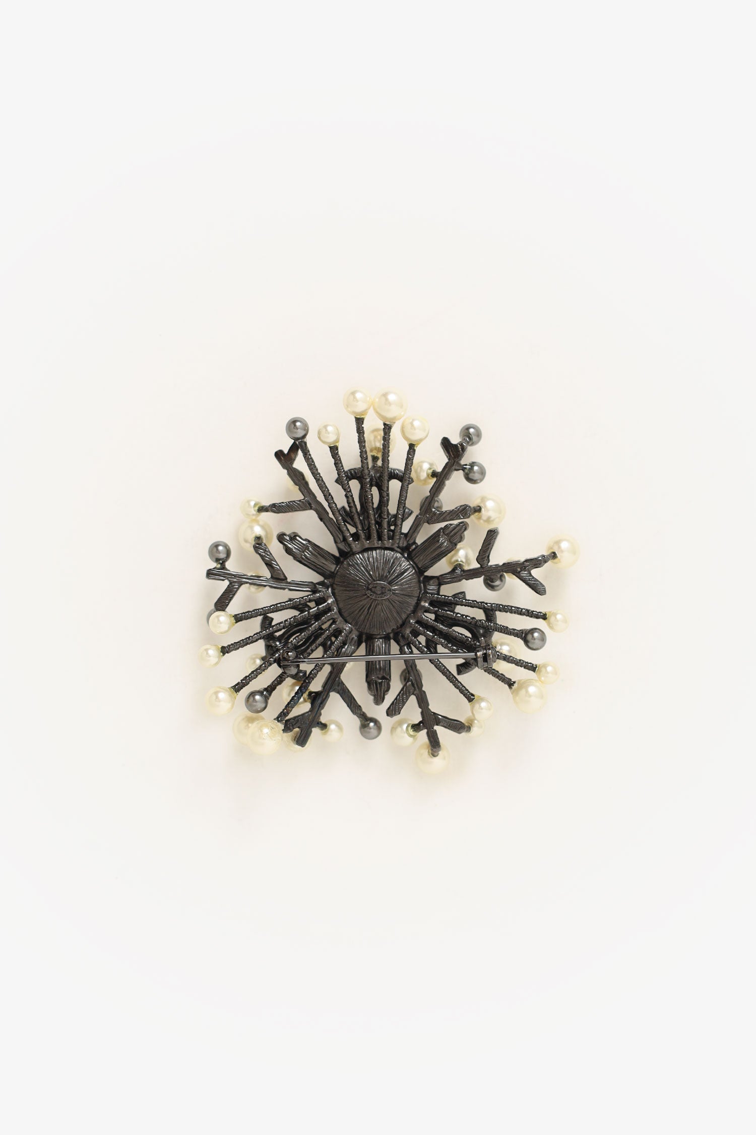 Chanel™ 2010 Black/Faux Pearl Silver CC Brooch