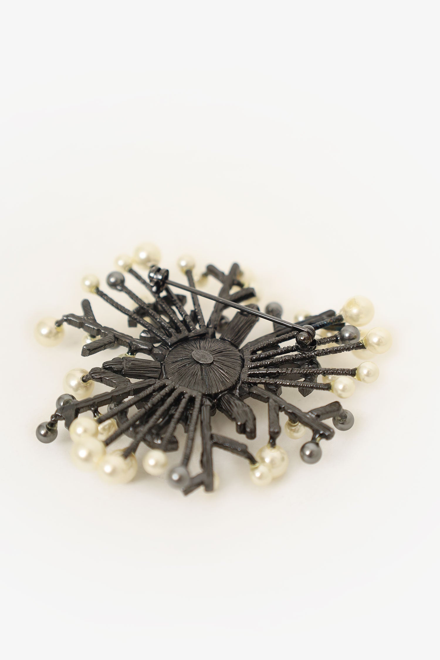 Chanel™ 2010 Black/Faux Pearl Silver CC Brooch