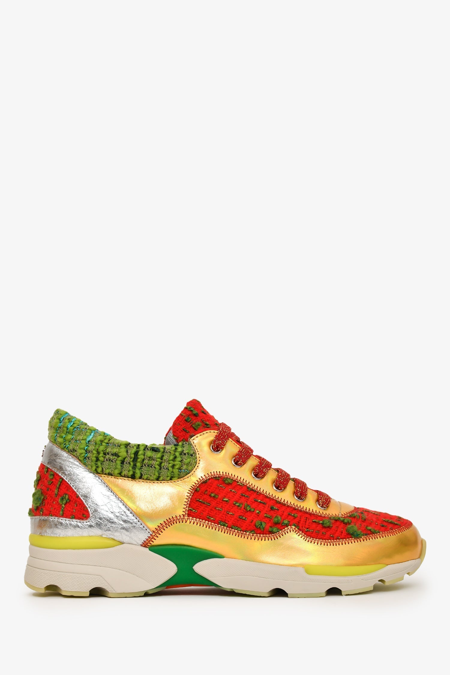 Chanel™ Red/Green Tweed Gold Metallic Sneakers Size 36