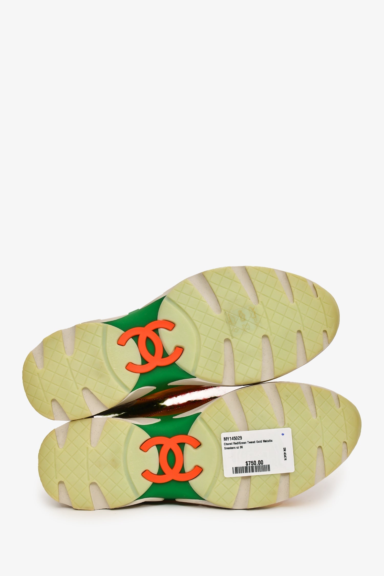 Chanel™ Red/Green Tweed Gold Metallic Sneakers Size 36