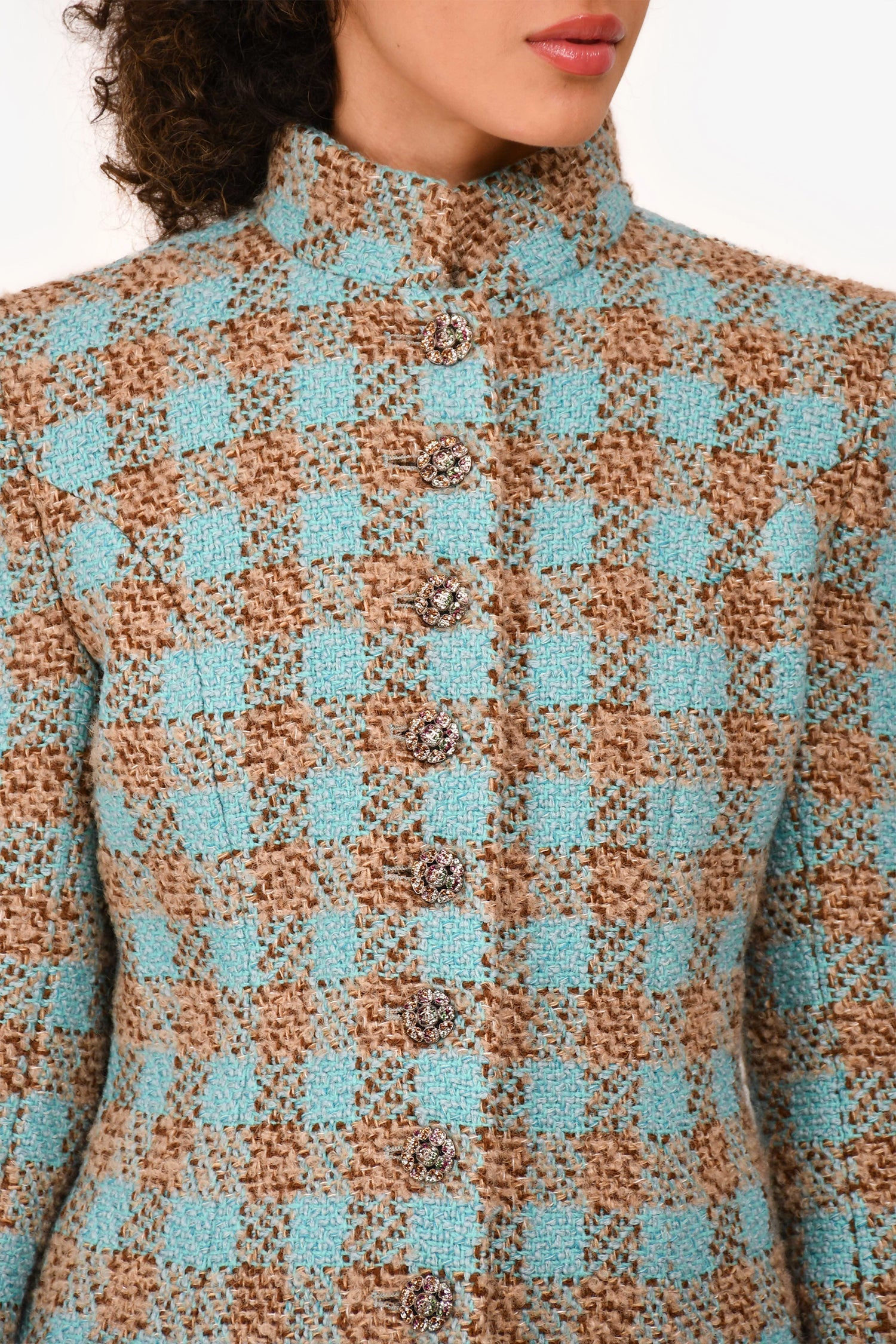 Chanel™ 2022 Blue/Brown Tweed Plaid Coat Size 38