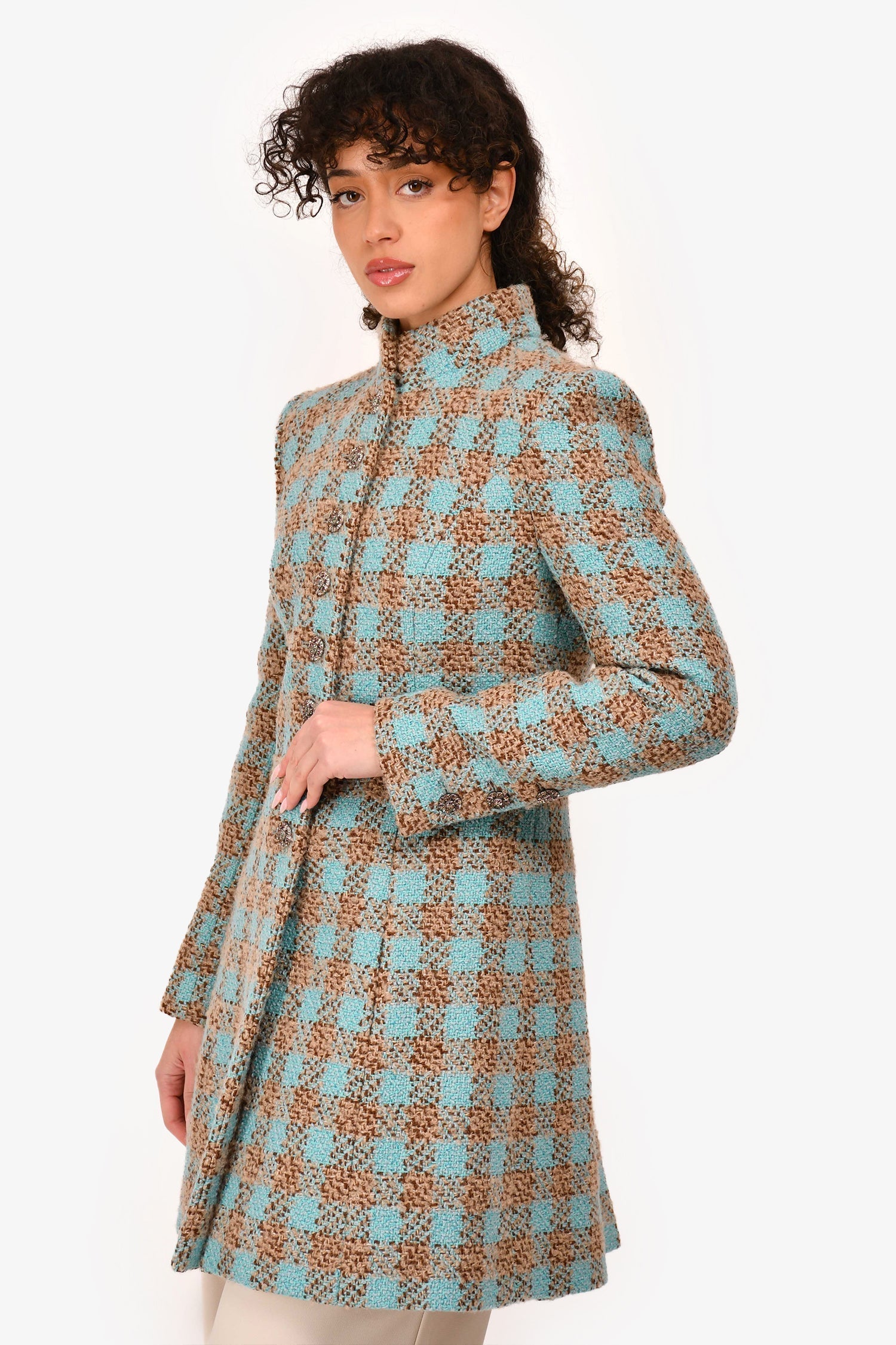 Chanel™ 2022 Blue/Brown Tweed Plaid Coat Size 38