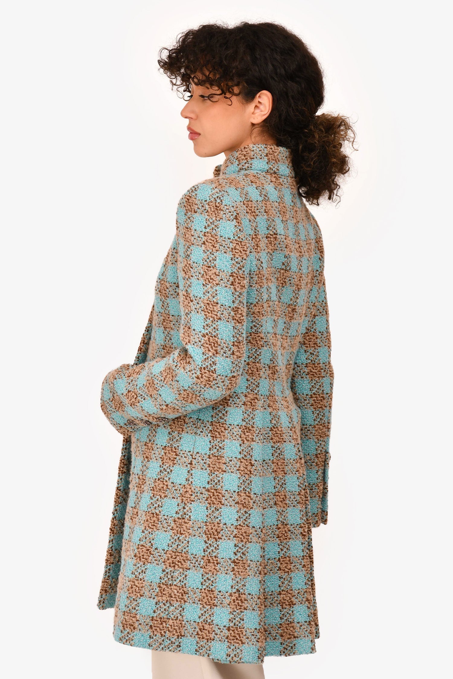 Chanel™ 2022 Blue/Brown Tweed Plaid Coat Size 38