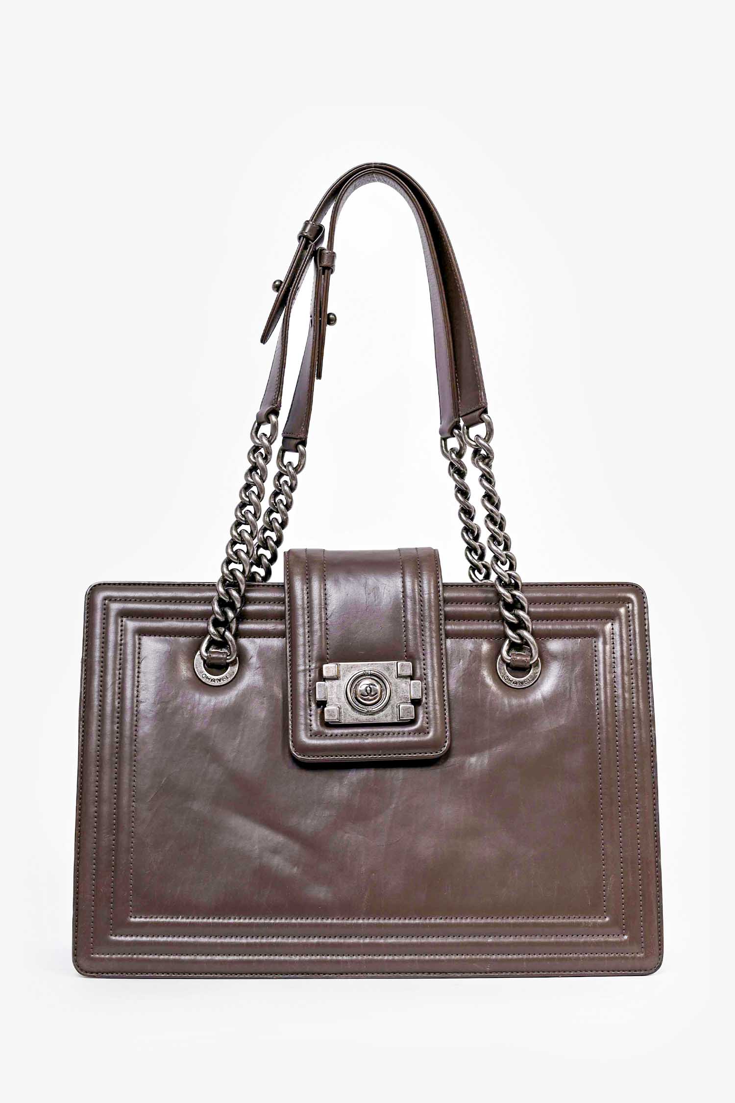 Chanel™ 2011 Grey Leather Reverso Boy Bag (As Is)