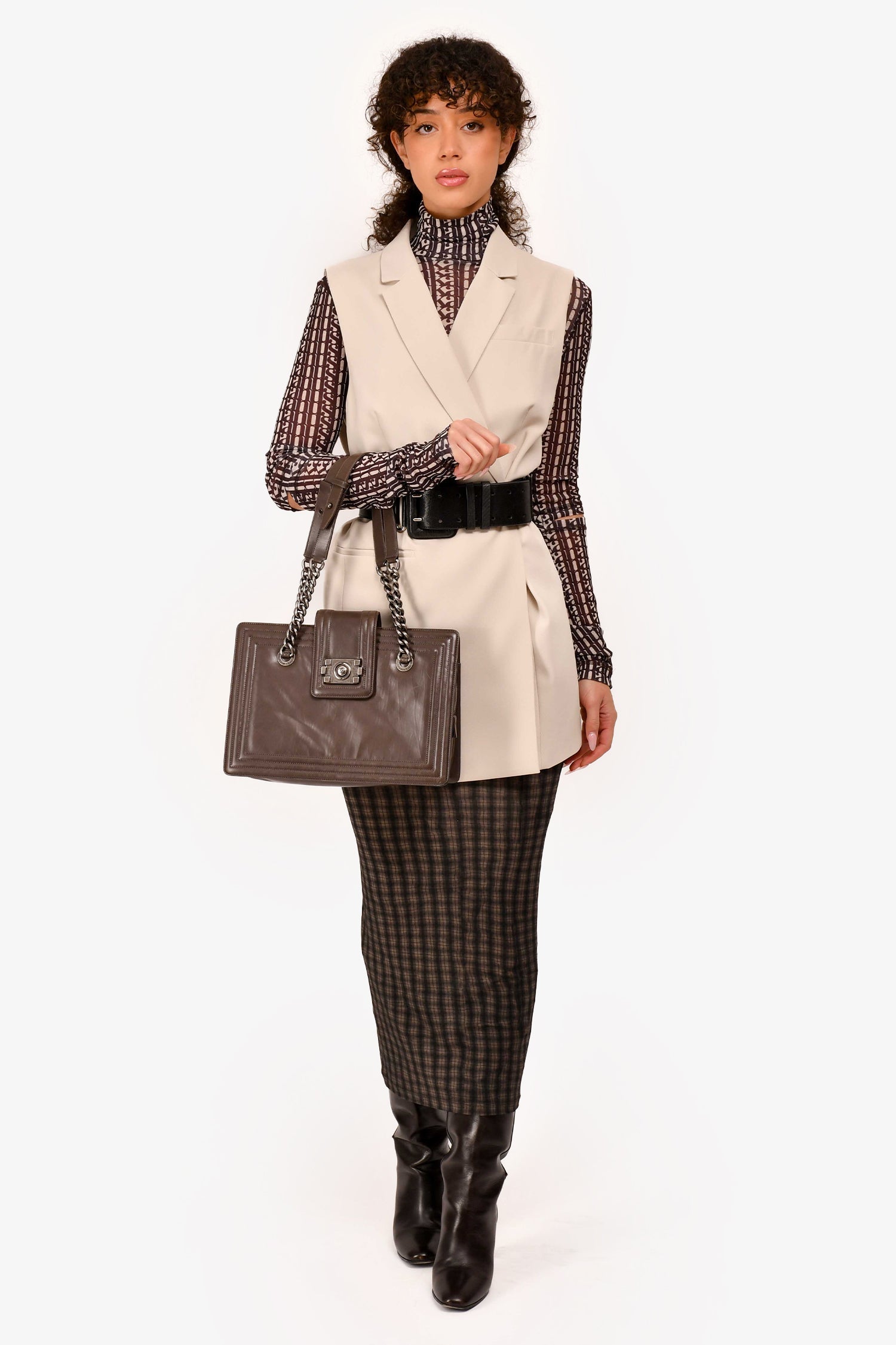 Chanel™ 2011 Grey Leather Reverso Boy Bag (As Is)
