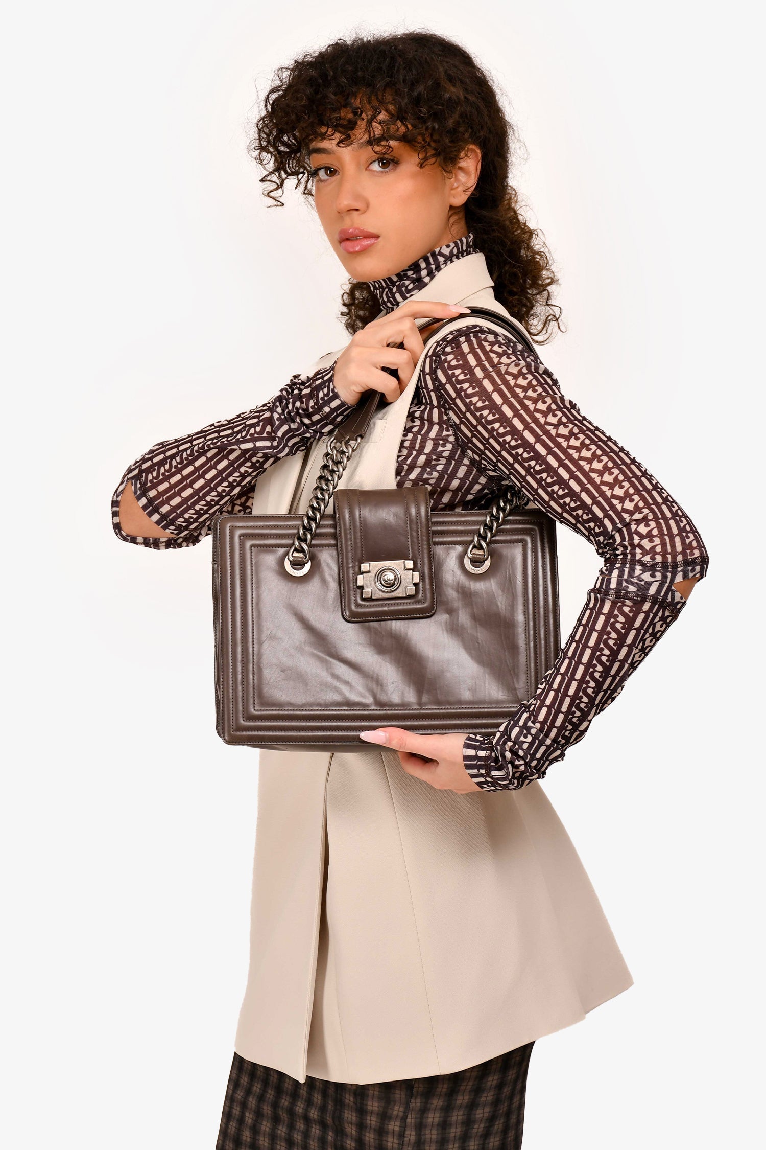Chanel™ 2011 Grey Leather Reverso Boy Bag (As Is)