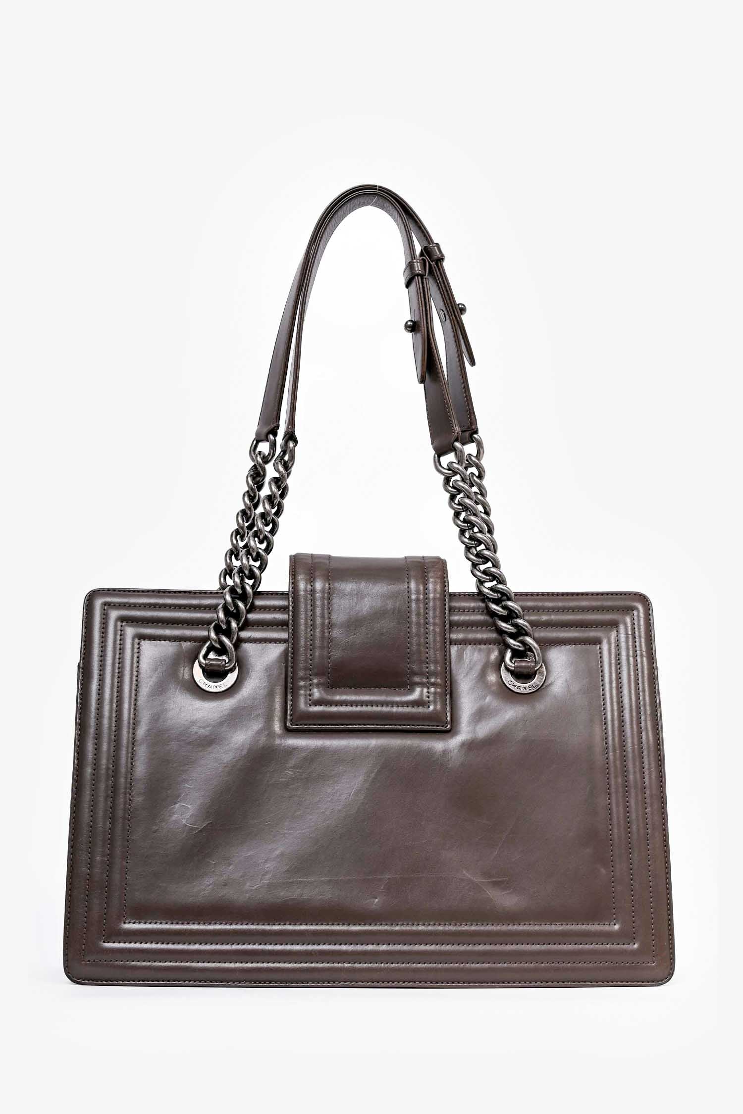 Chanel™ 2011 Grey Leather Reverso Boy Bag (As Is)