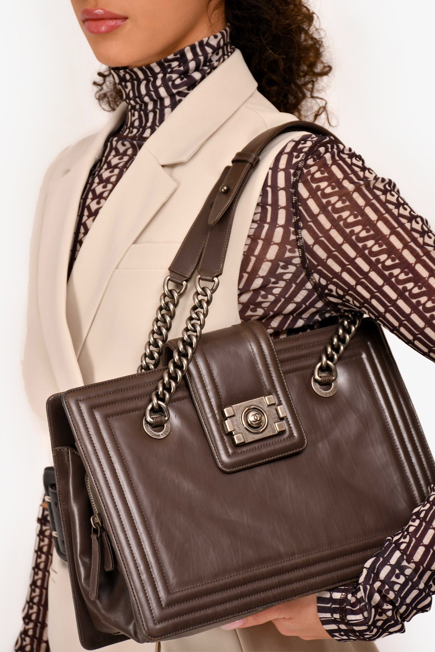 Chanel™ 2011 Grey Leather Reverso Boy Bag (As Is)