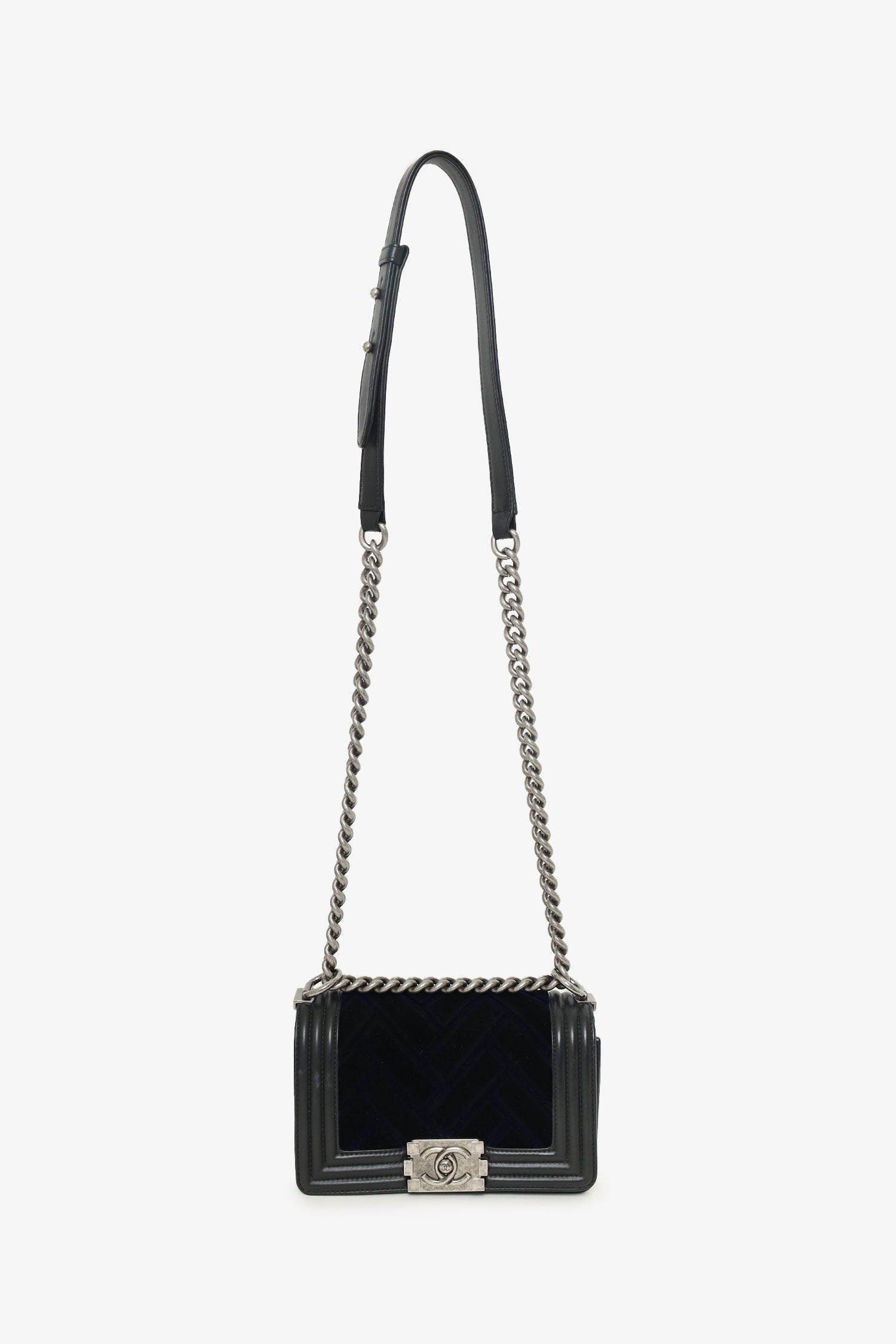 Chanel™ 2017 Black/Navy Velvet/Calfskin Small Boy Bag