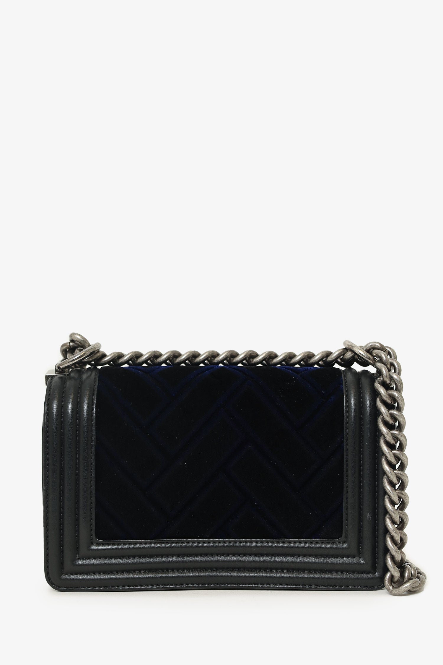 Chanel™ 2017 Black/Navy Velvet/Calfskin Small Boy Bag