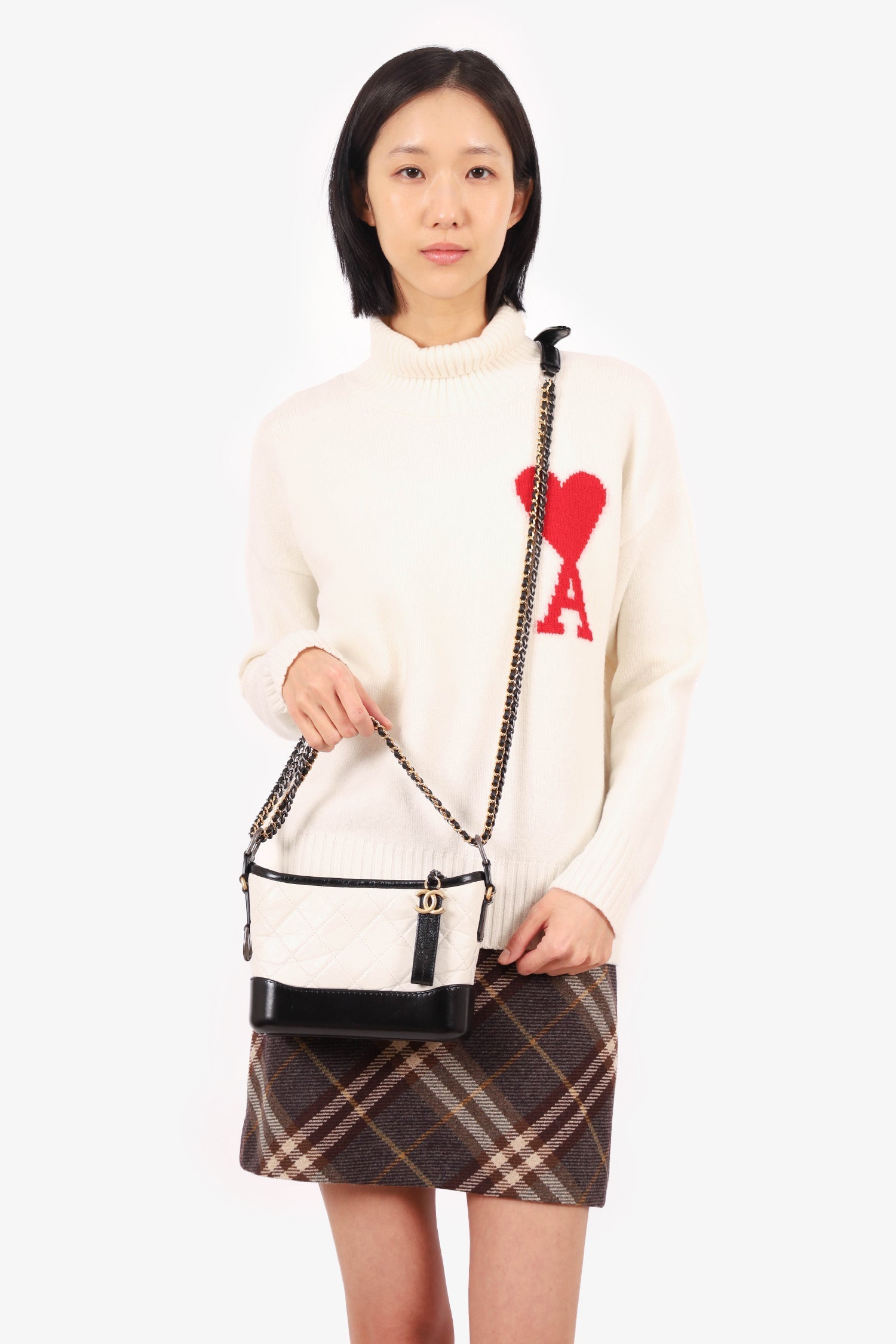 Chanel™ 2018 Black/White Lambskin Leather Small Gabrielle Bag