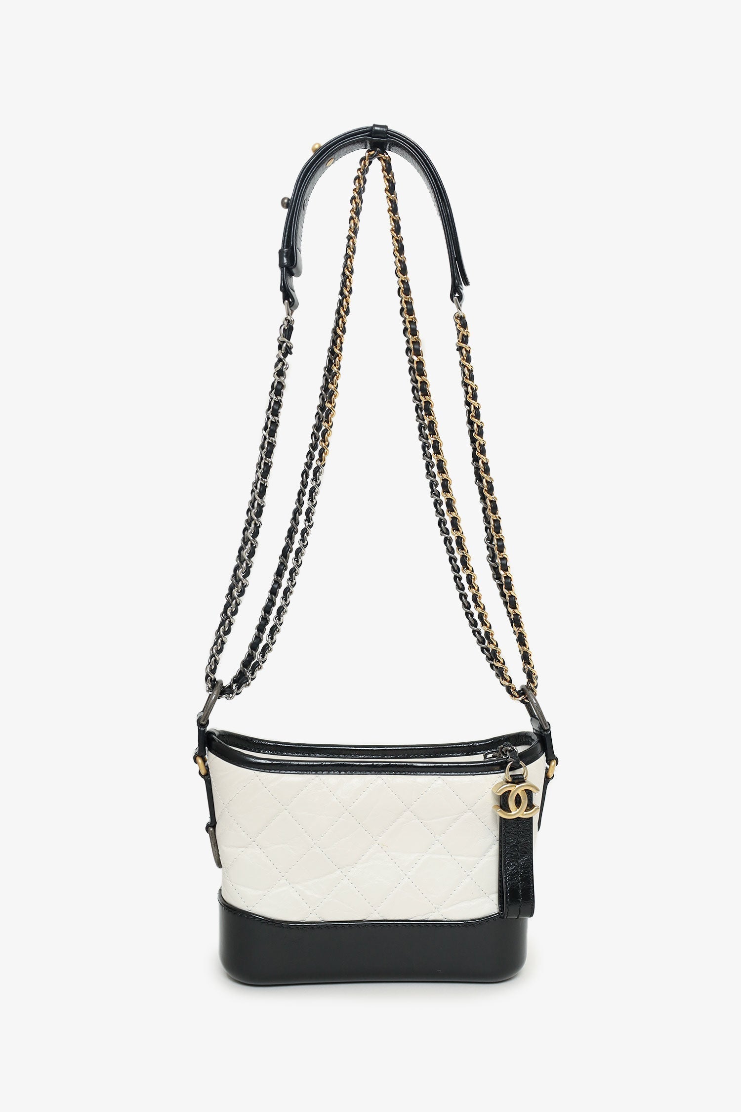 Chanel™ 2018 Black/White Lambskin Leather Small Gabrielle Bag