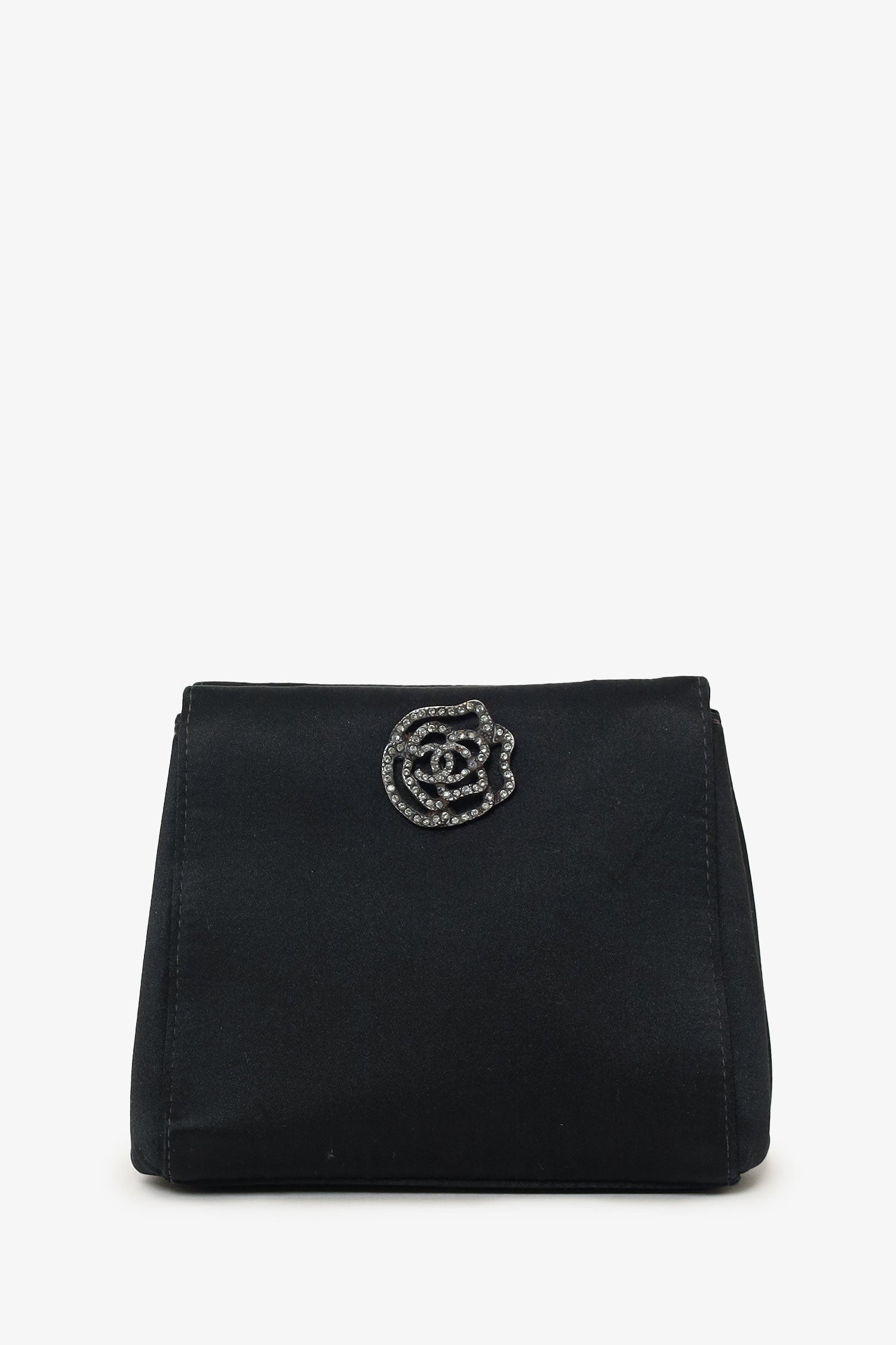 Chanel™ 2000-02 Black Satin Crystal Mini Camellia Bag