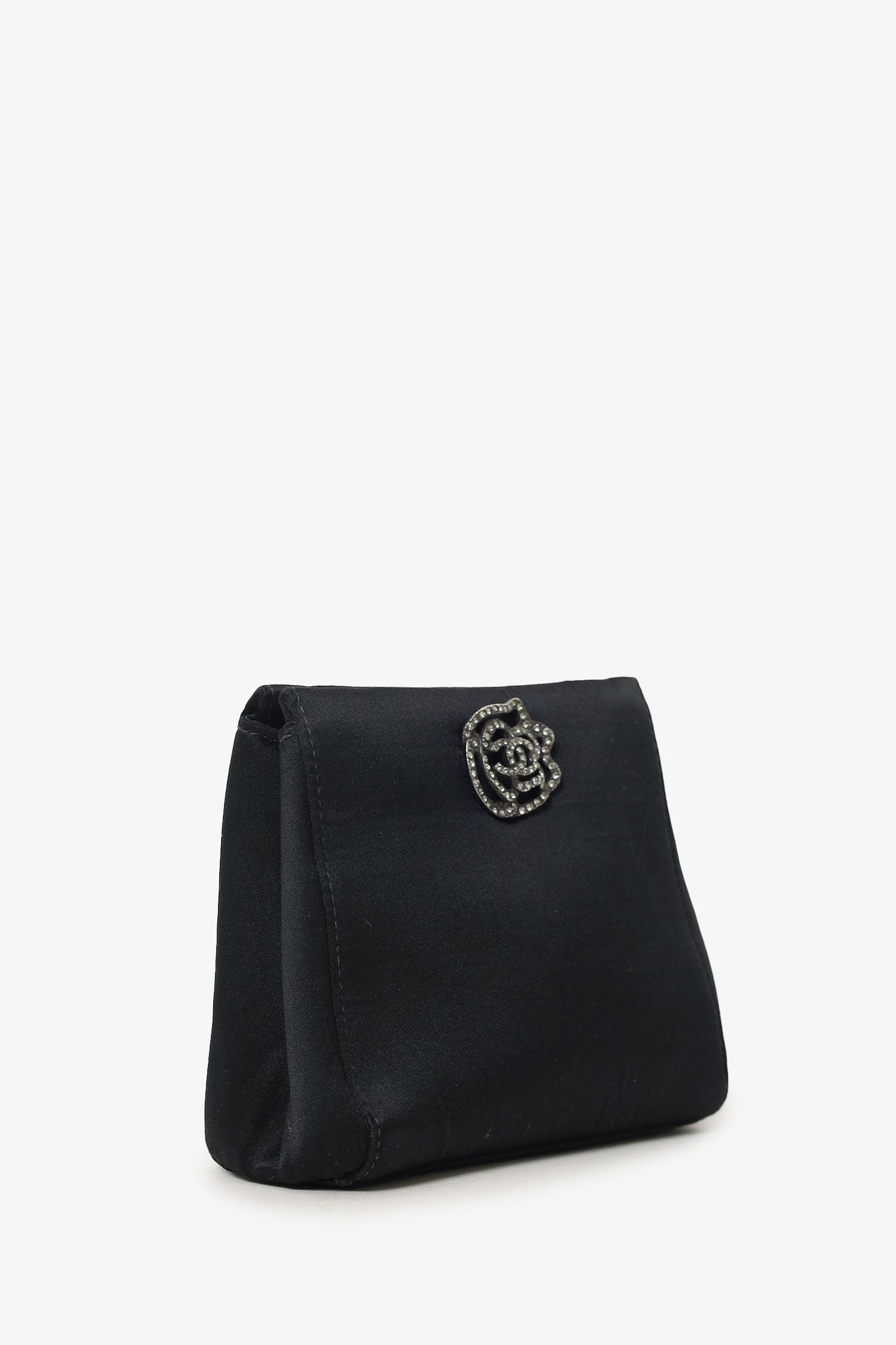 Chanel™ 2000-02 Black Satin Crystal Mini Camellia Bag