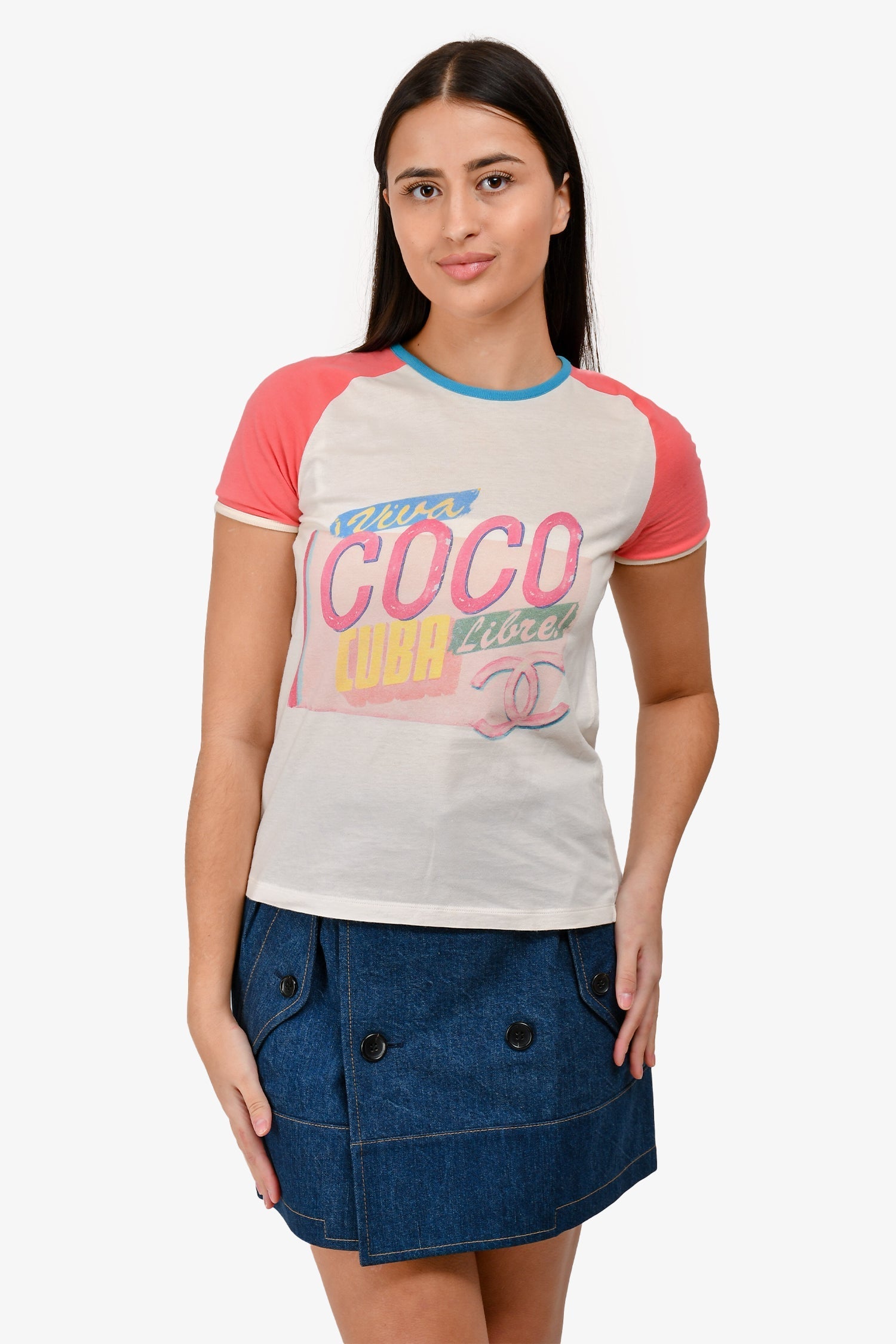 Chanel™ 2017 White/Pink Viva Coco Cuba Libre Printed T-Shirt Size XS (As Is)