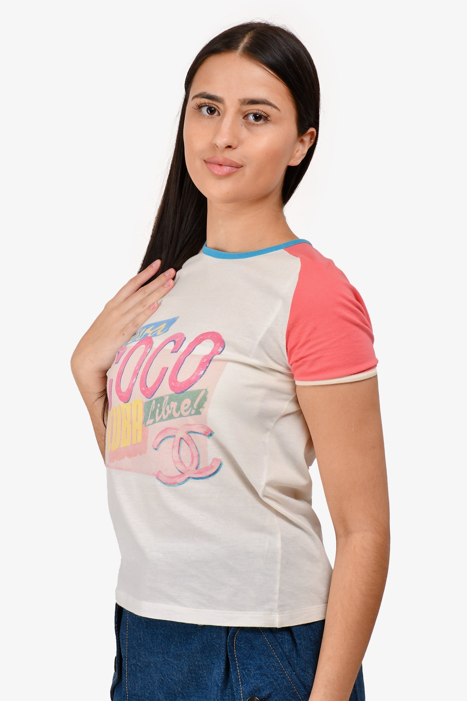 Chanel™ 2017 White/Pink Viva Coco Cuba Libre Printed T-Shirt Size XS (As Is)