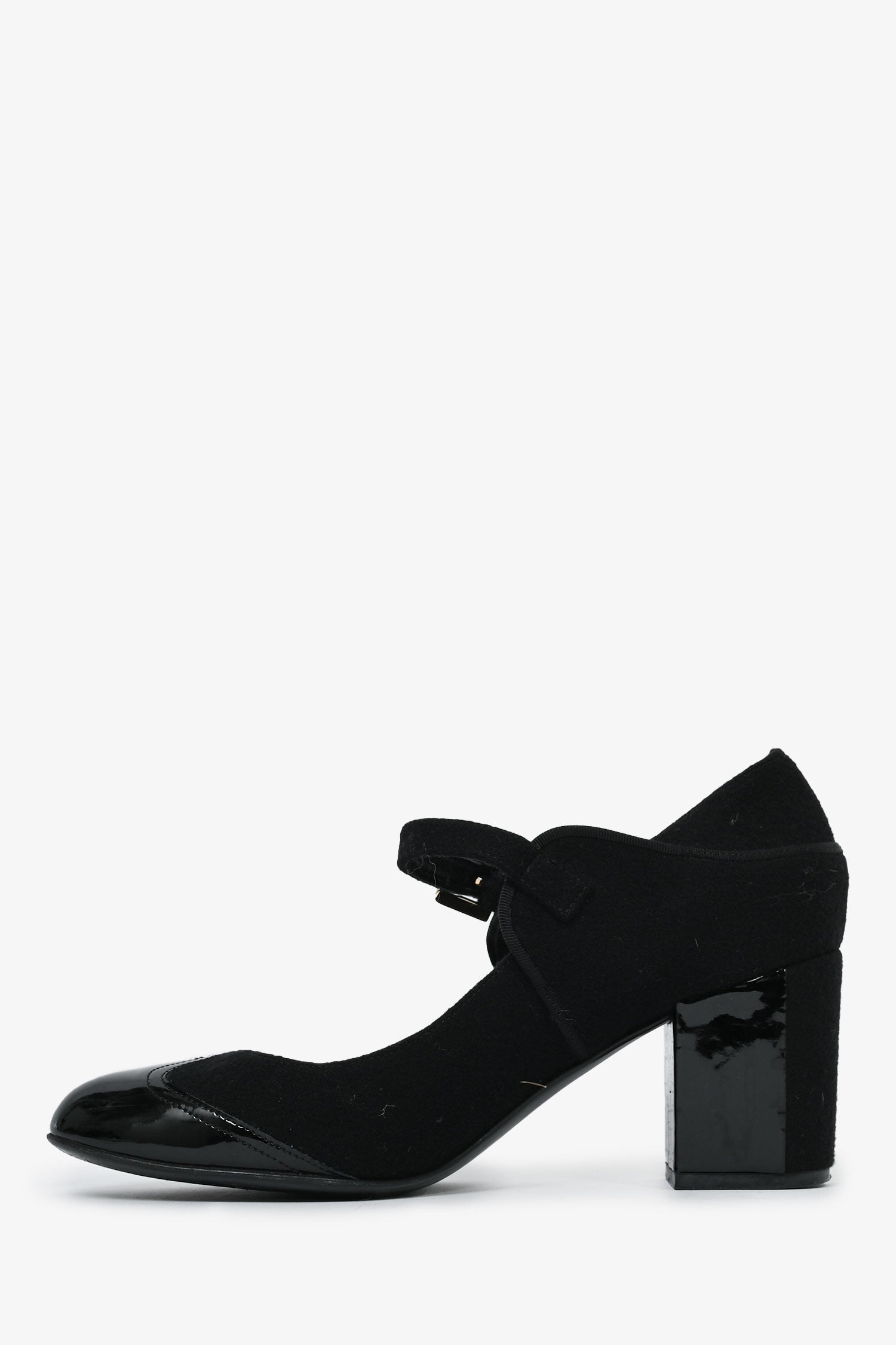 Chanel™ Black Fabric/Patent Leather Mary Jane Heels Size 38.5