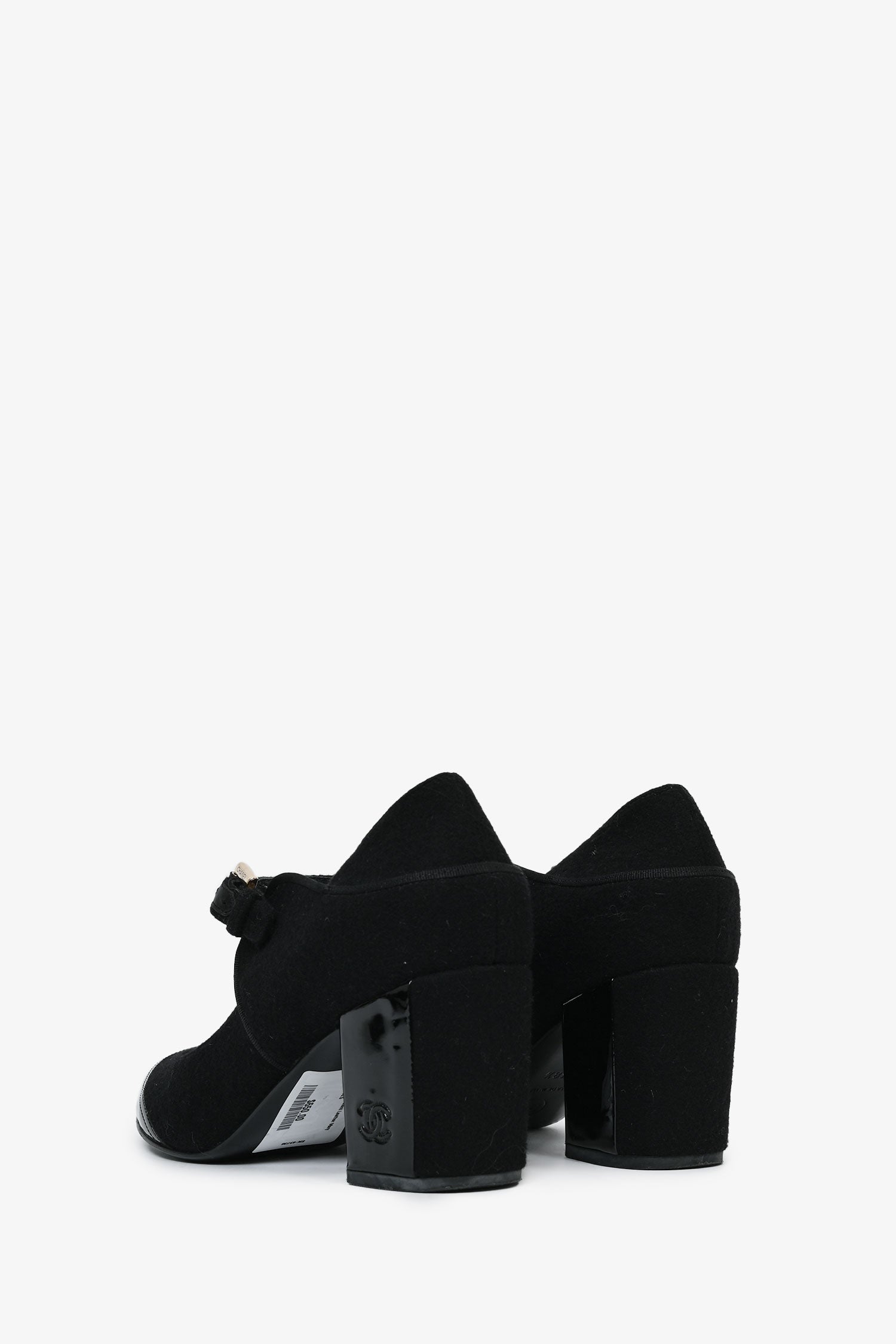 Chanel™ Black Fabric/Patent Leather Mary Jane Heels Size 38.5